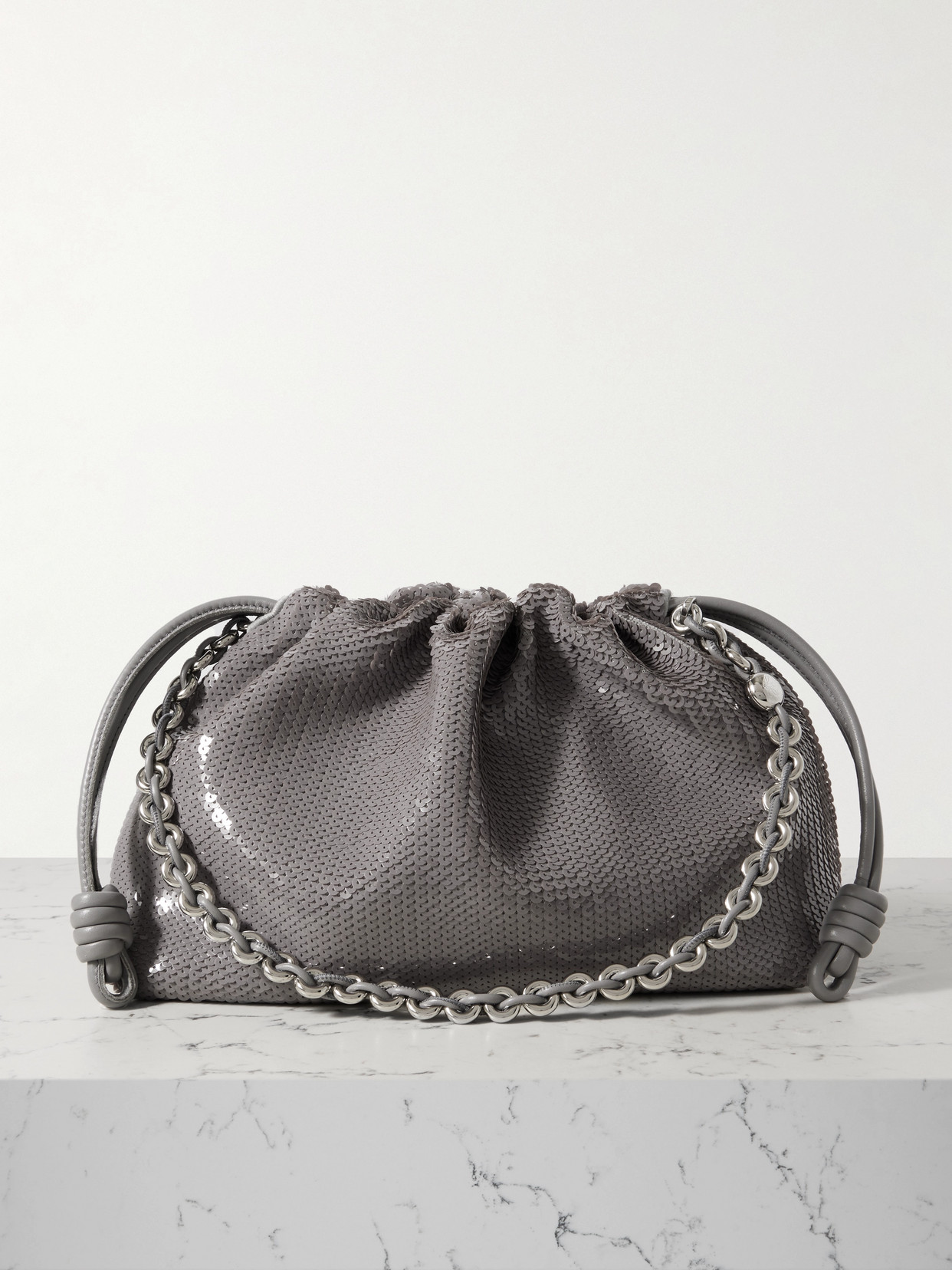 Loewe Flamenco Sequined Leather Clutch In Gray