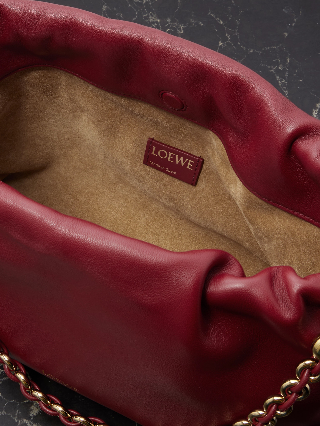 Loewe Mini Flamenco Leather Clutch Bag In Burgundy