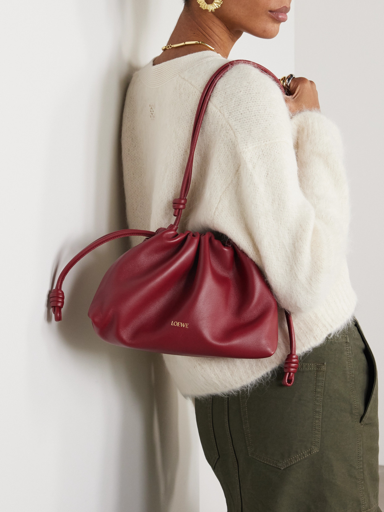 Loewe Mini Flamenco Leather Clutch Bag In Burgundy