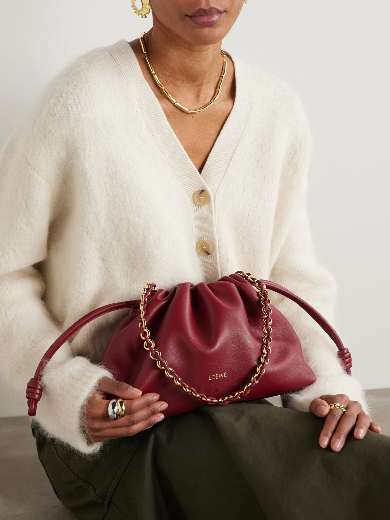 Loewe Mini Flamenco Leather Clutch Bag In Burgundy
