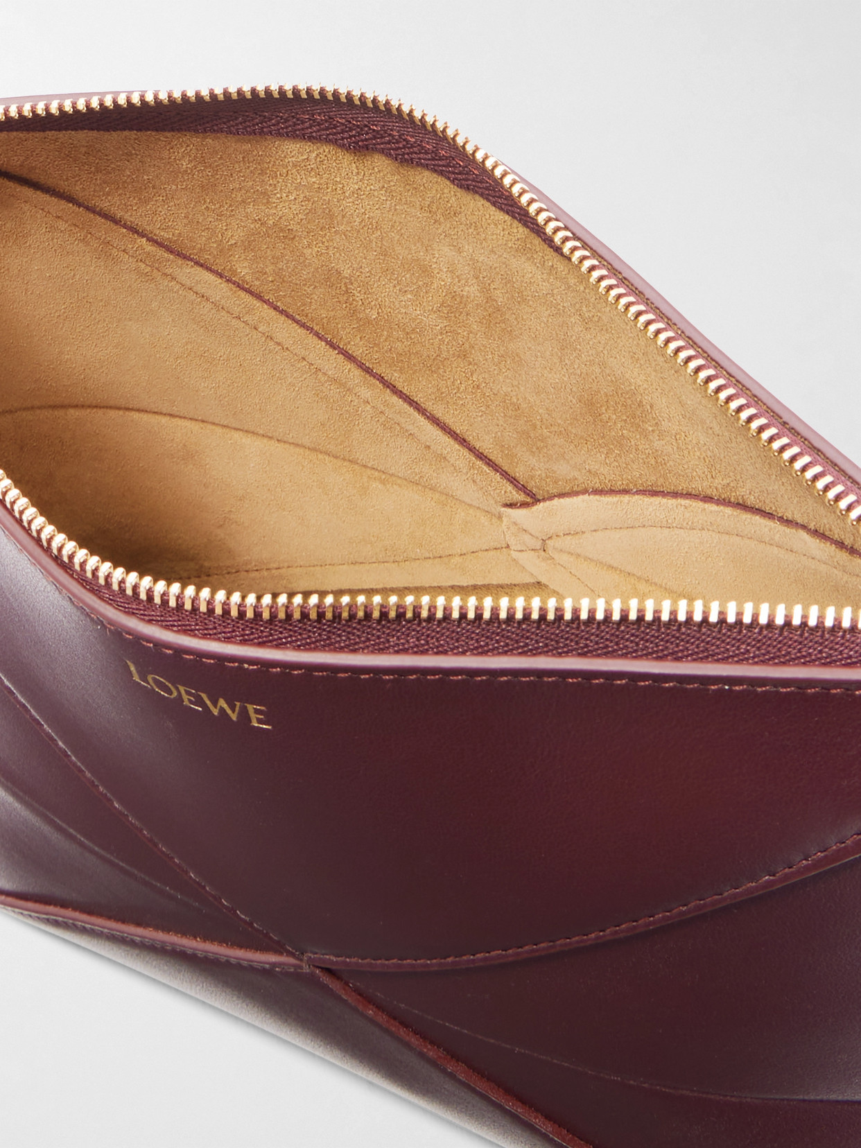 Loewe Puzzle Fold Leather Clutch In Burgundy