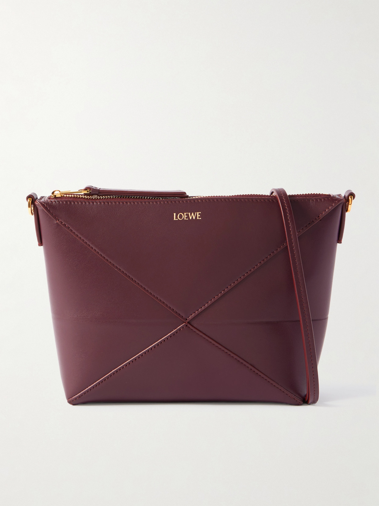 Loewe Puzzle Fold Leather Clutch In Burgundy