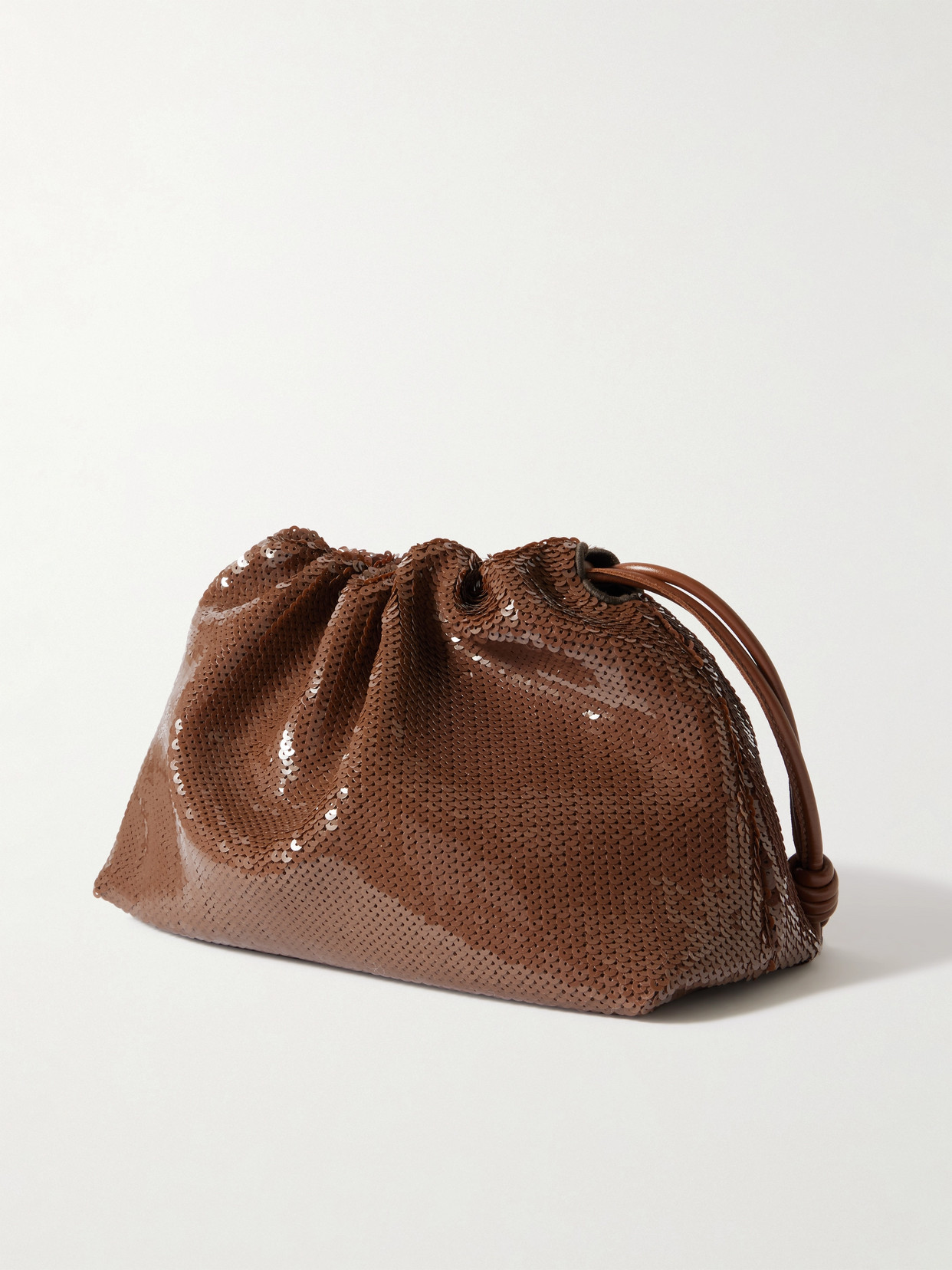 Shop Loewe Flamenco Sequined Leather Clutch In Brown