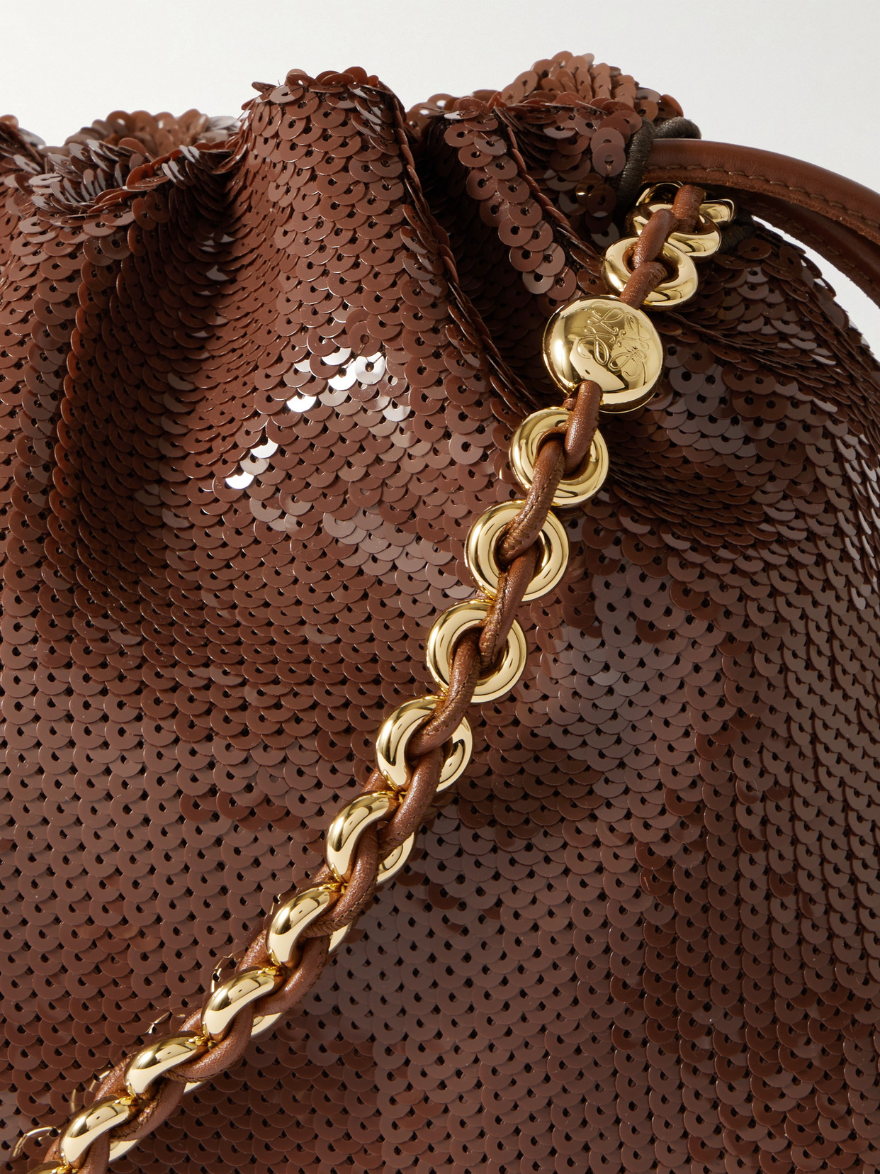 Shop Loewe Flamenco Sequined Leather Clutch In Brown
