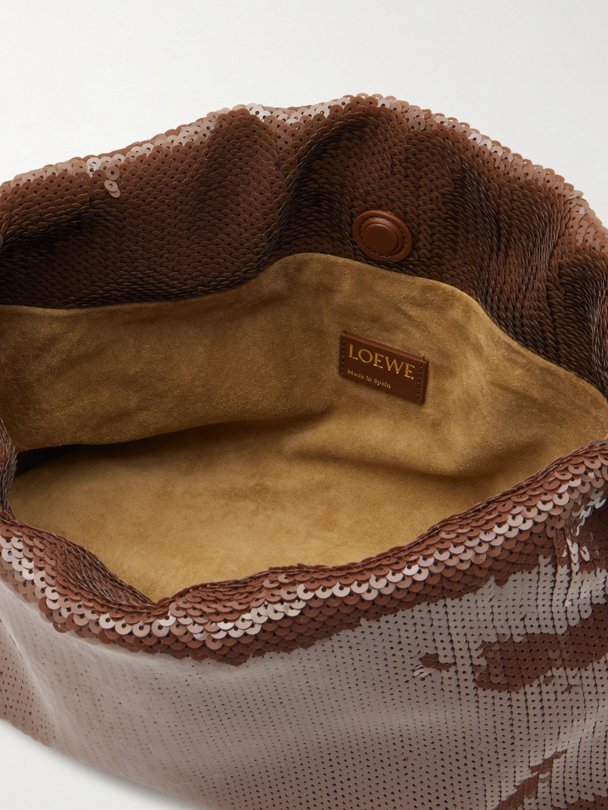 Shop Loewe Flamenco Sequined Leather Clutch In Brown