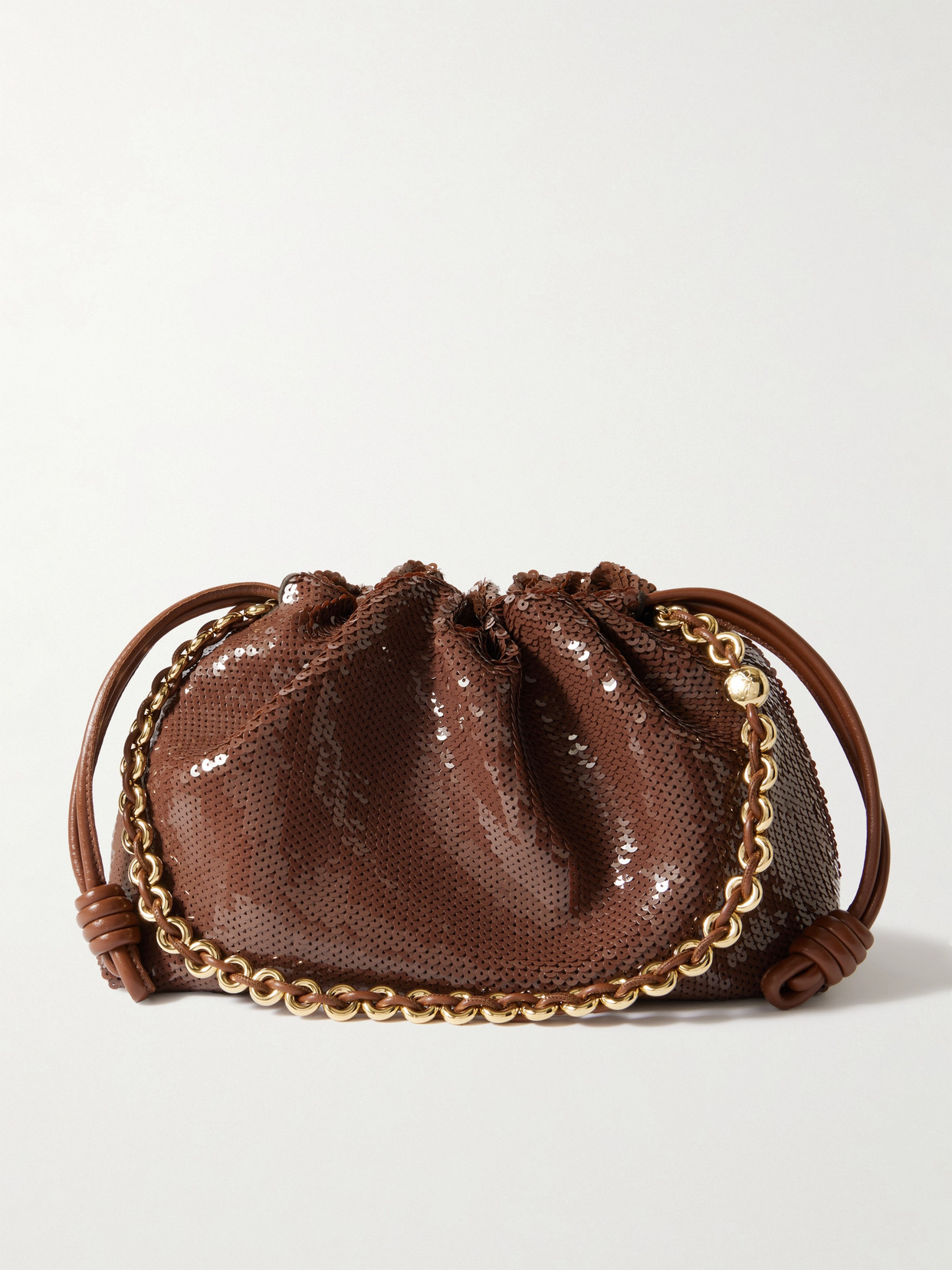 Loewe Flamenco Sequined Leather Clutch In Brown