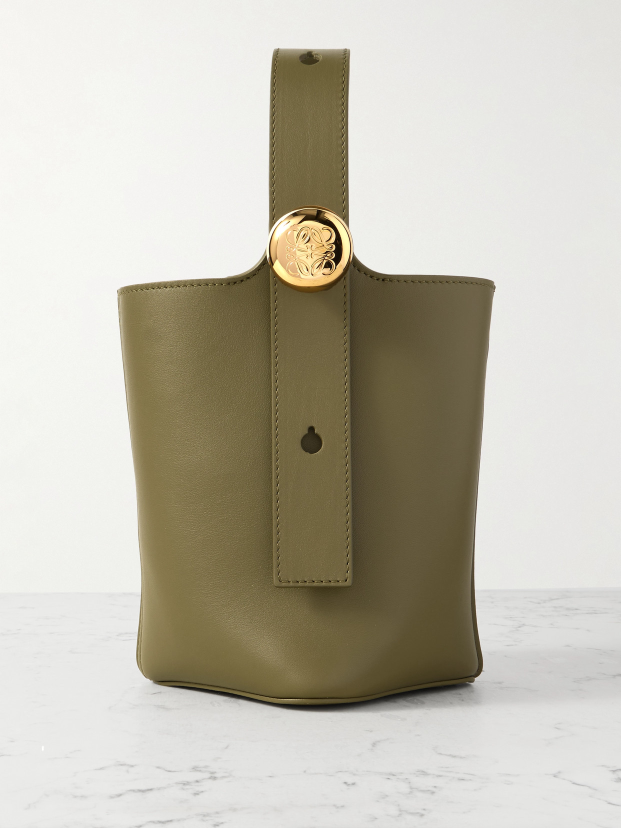 Loewe Pebble Mini Leather Tote In Green