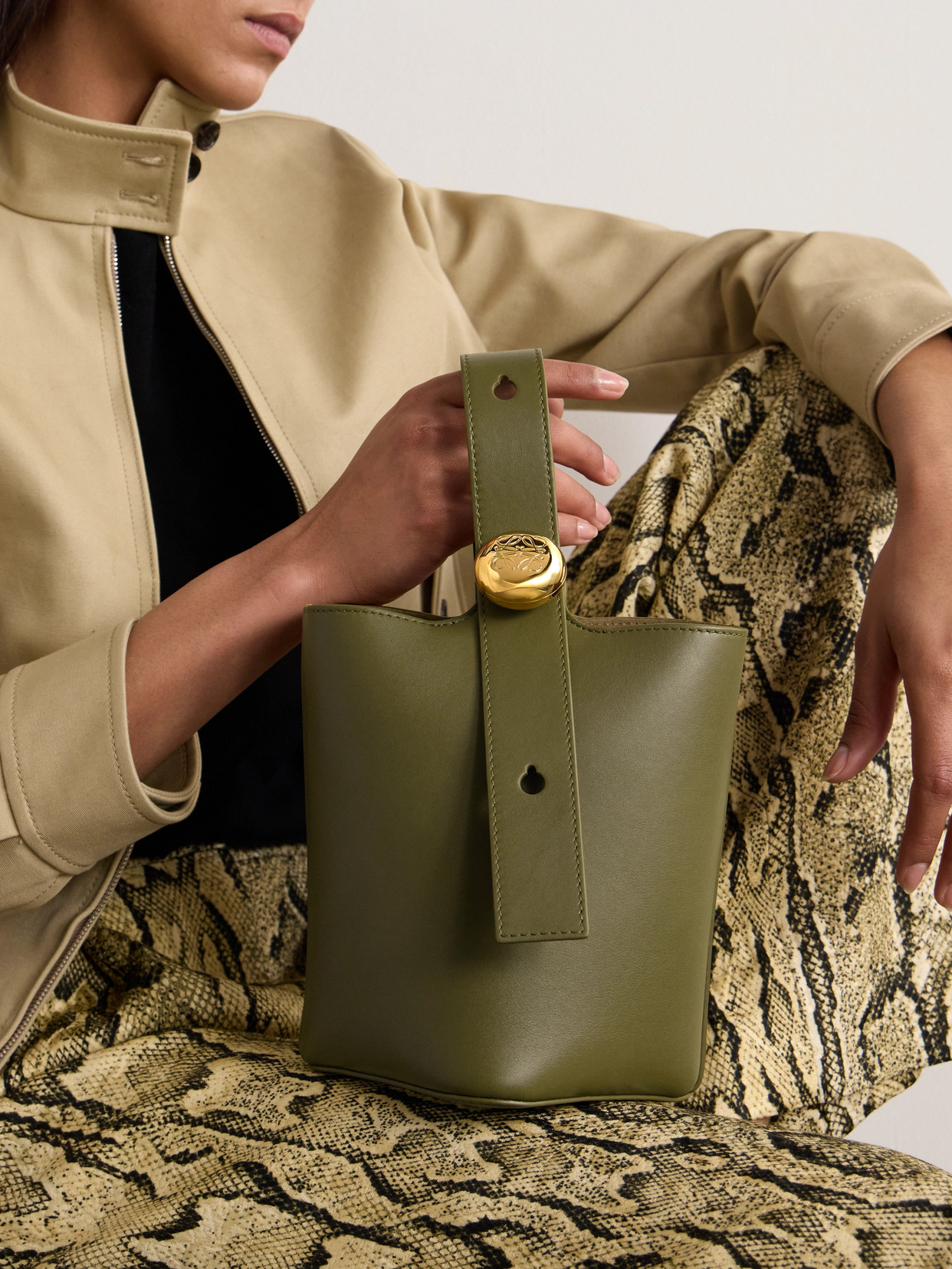 Loewe Pebble Mini Leather Tote In Green