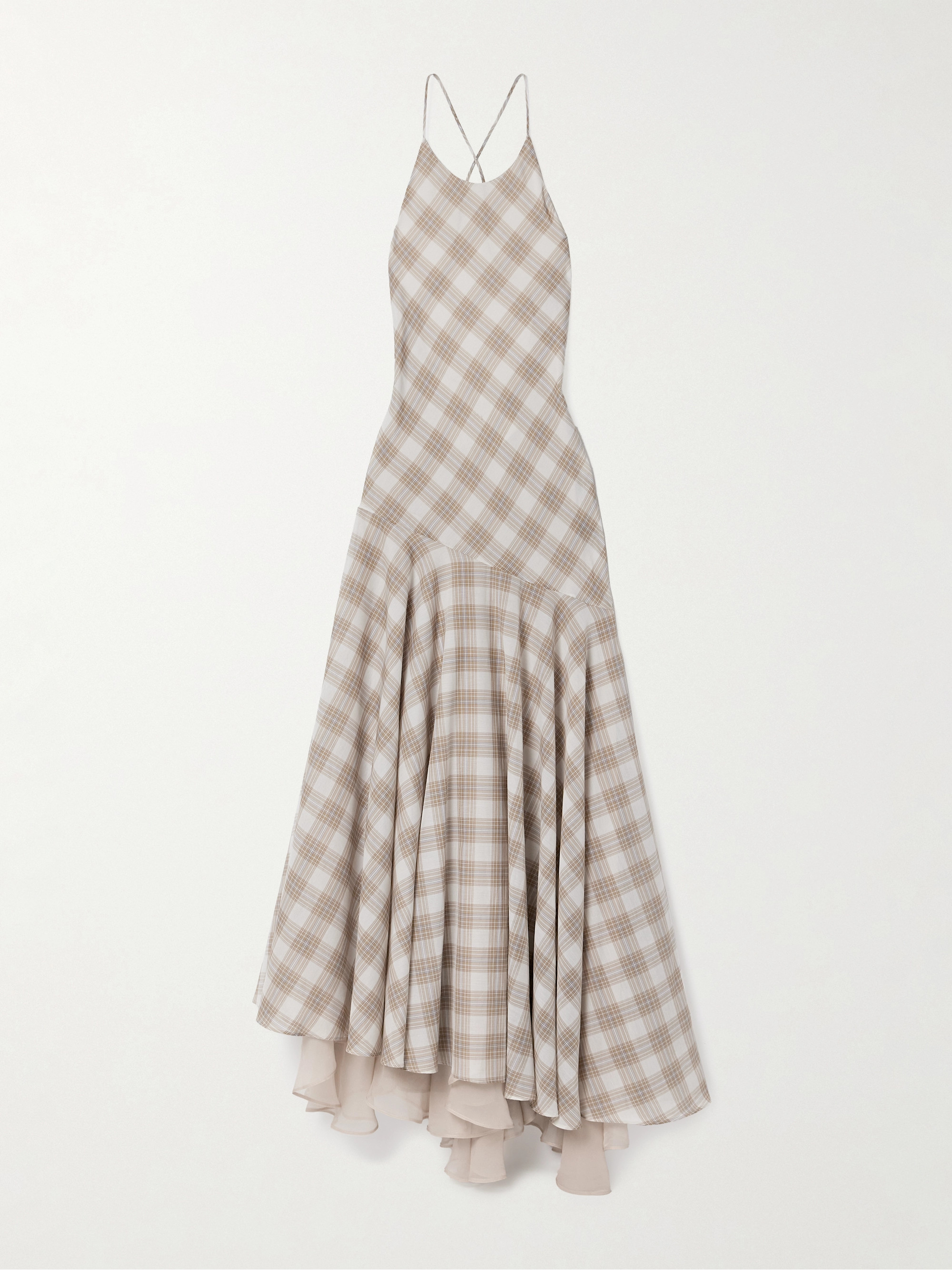 KALLMEYER - Eve asymmetric layered checked voile maxi dress | Plush