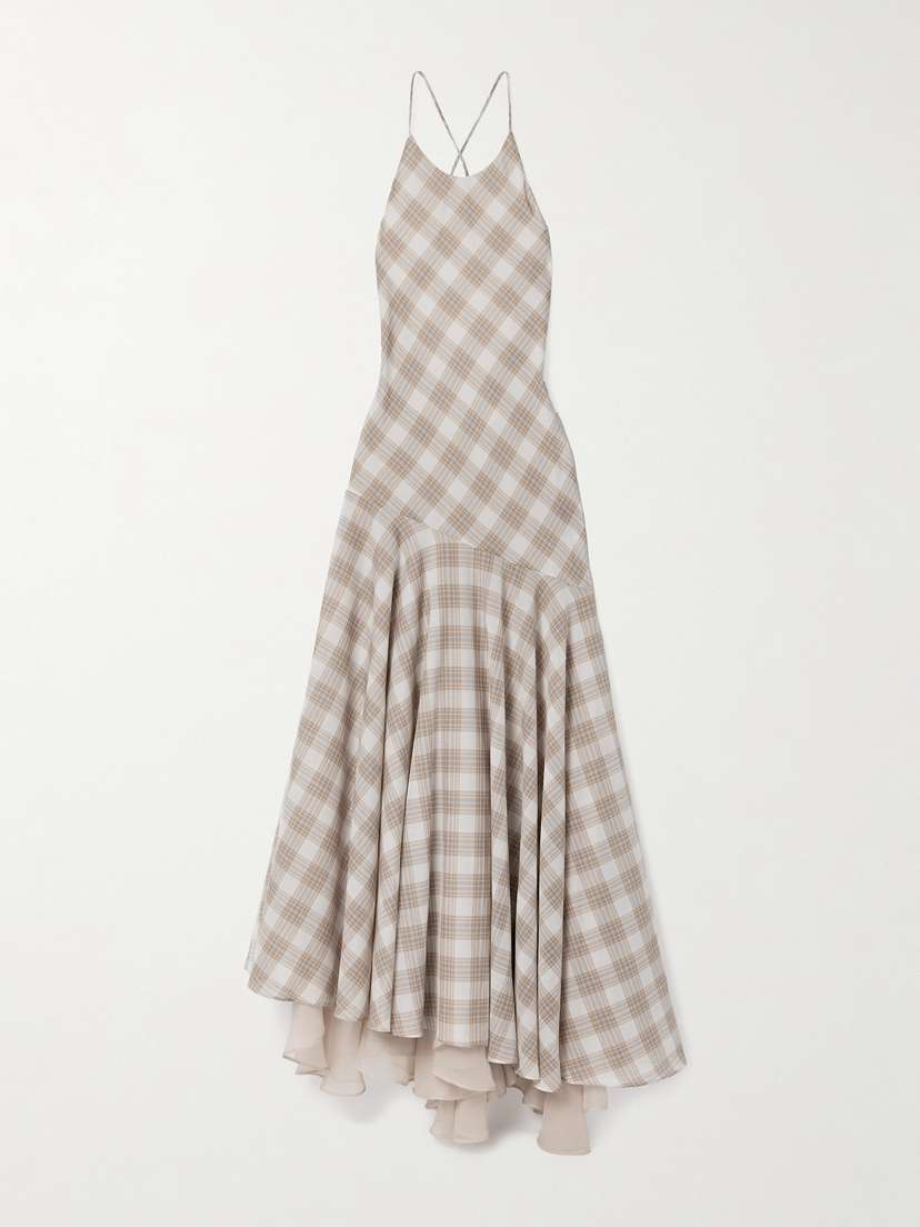 Kallmeyer Eve Asymmetric Layered Checked Voile Maxi Dress