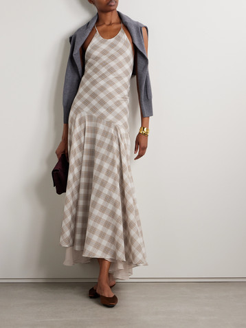 KALLMEYER Eve asymmetric layered checked voile maxi dress