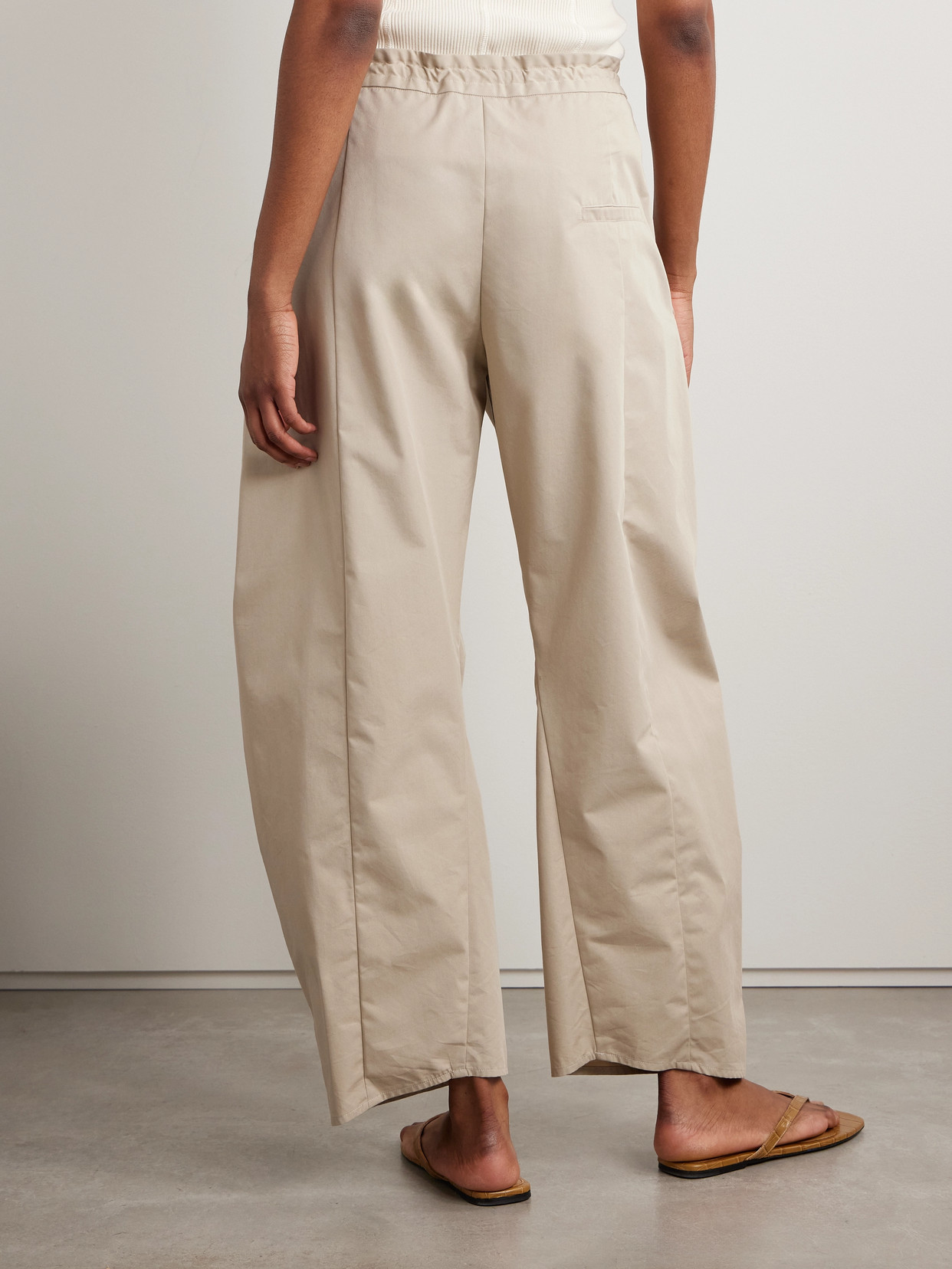 Kallmeyer Clemence Pleated Cotton-blend Twill Barrel-leg Pants In Neutrals