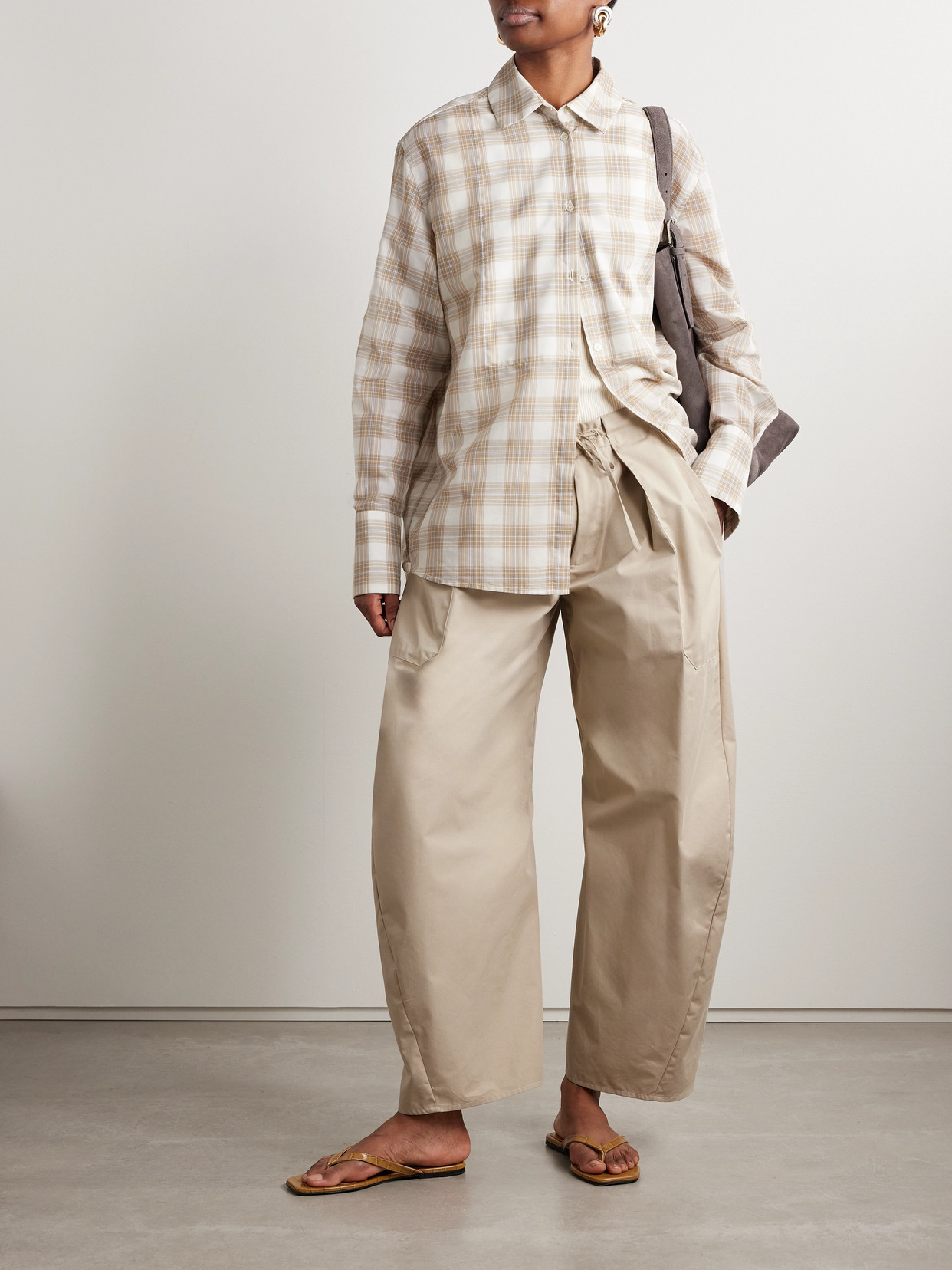 Kallmeyer Clemence Pleated Cotton-blend Twill Barrel-leg Pants In Neutrals