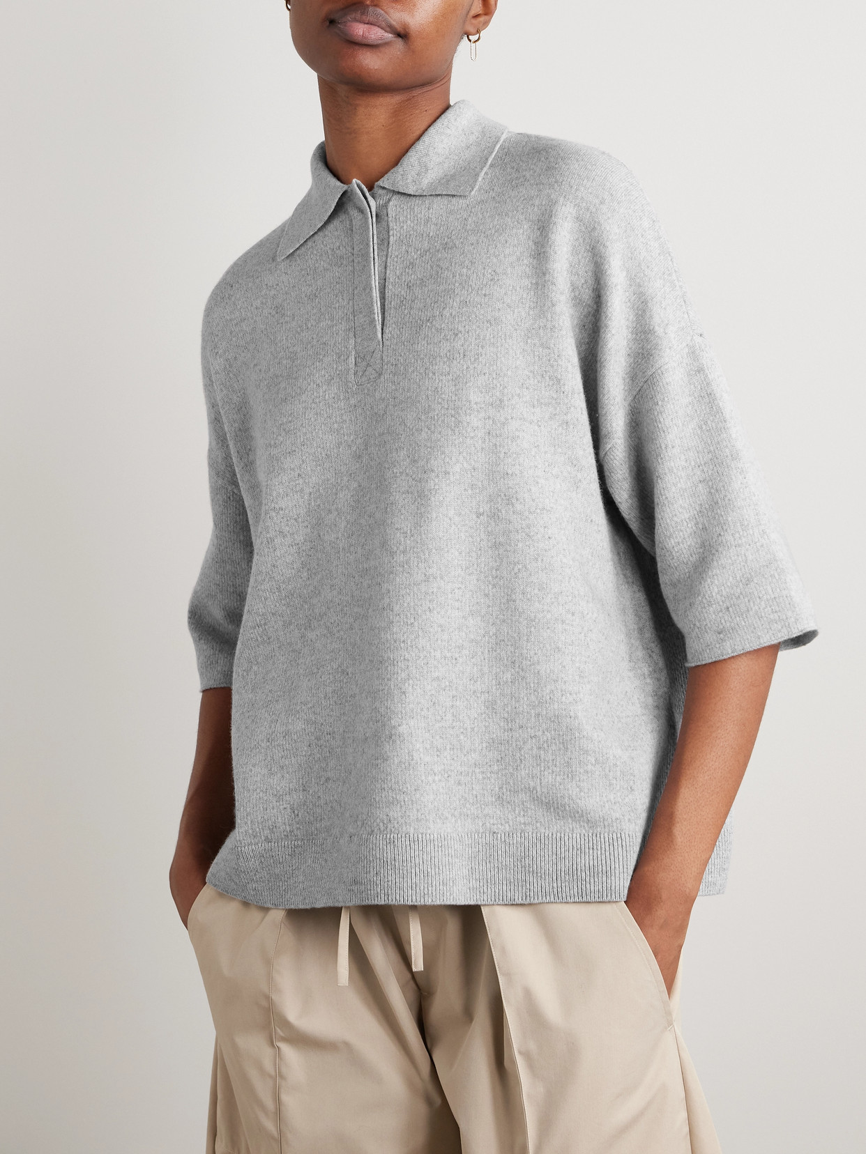Kallmeyer Wes Oversized Wool And Cashmere-blend Polo Shirt In Gray