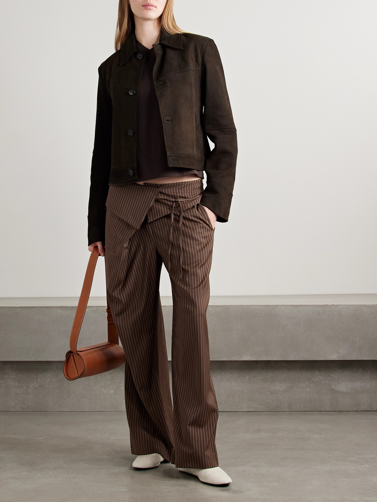 Kallmeyer Avery Cropped Textured-suede Jacket In Brown