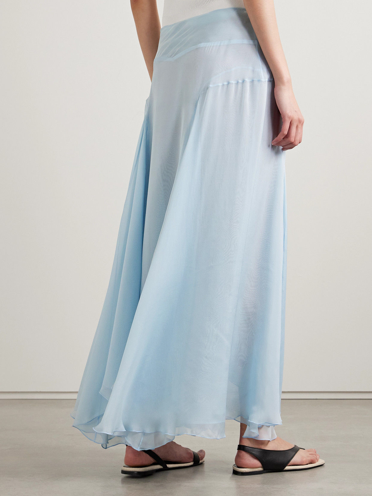 Kallmeyer Alyse Asymmetric Pleated Silk-chiffon Maxi Wrap Skirt In Blue