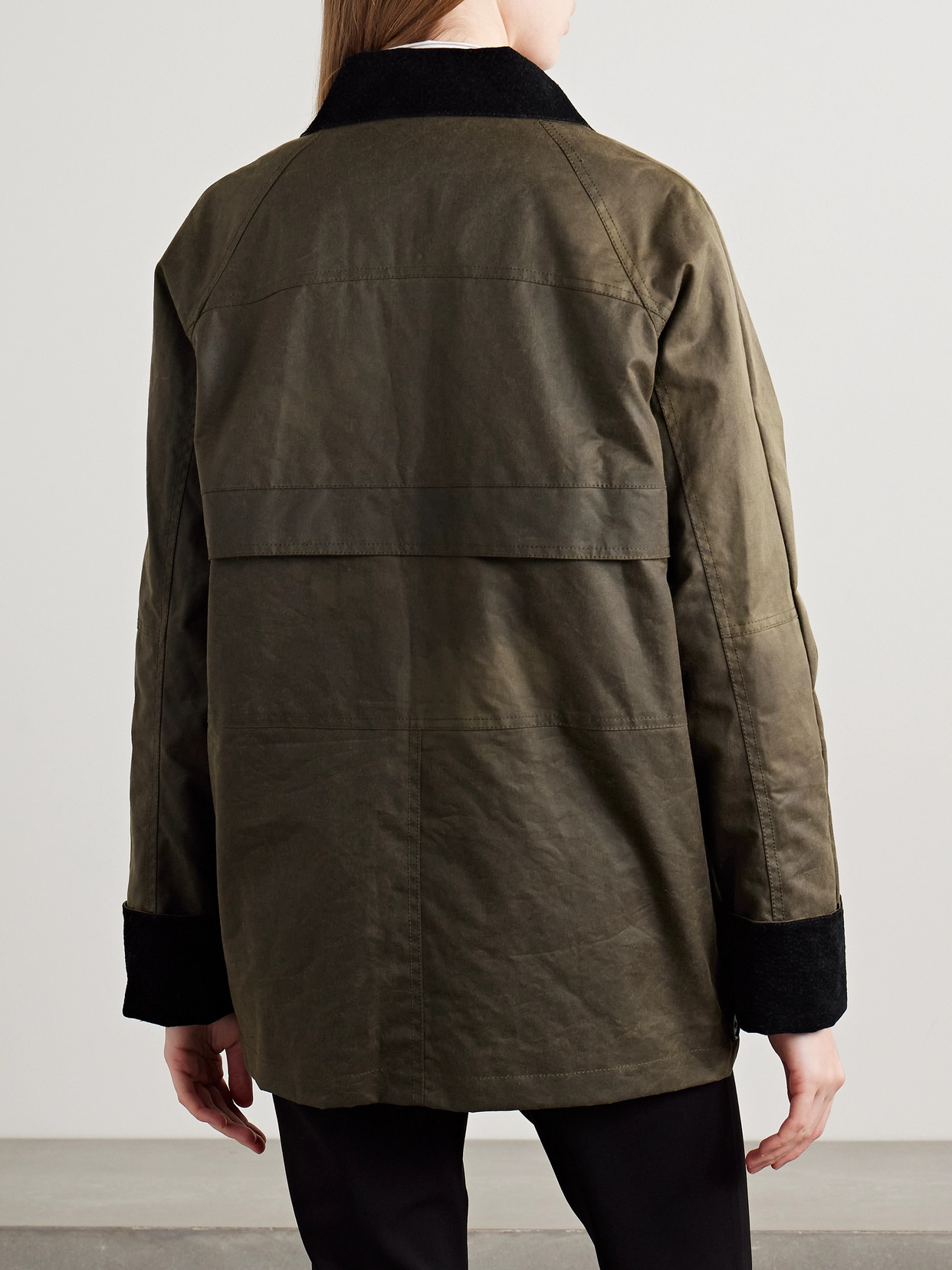 Kallmeyer Lottie Corduroy-trimmed Waxed-cotton Jacket In Green