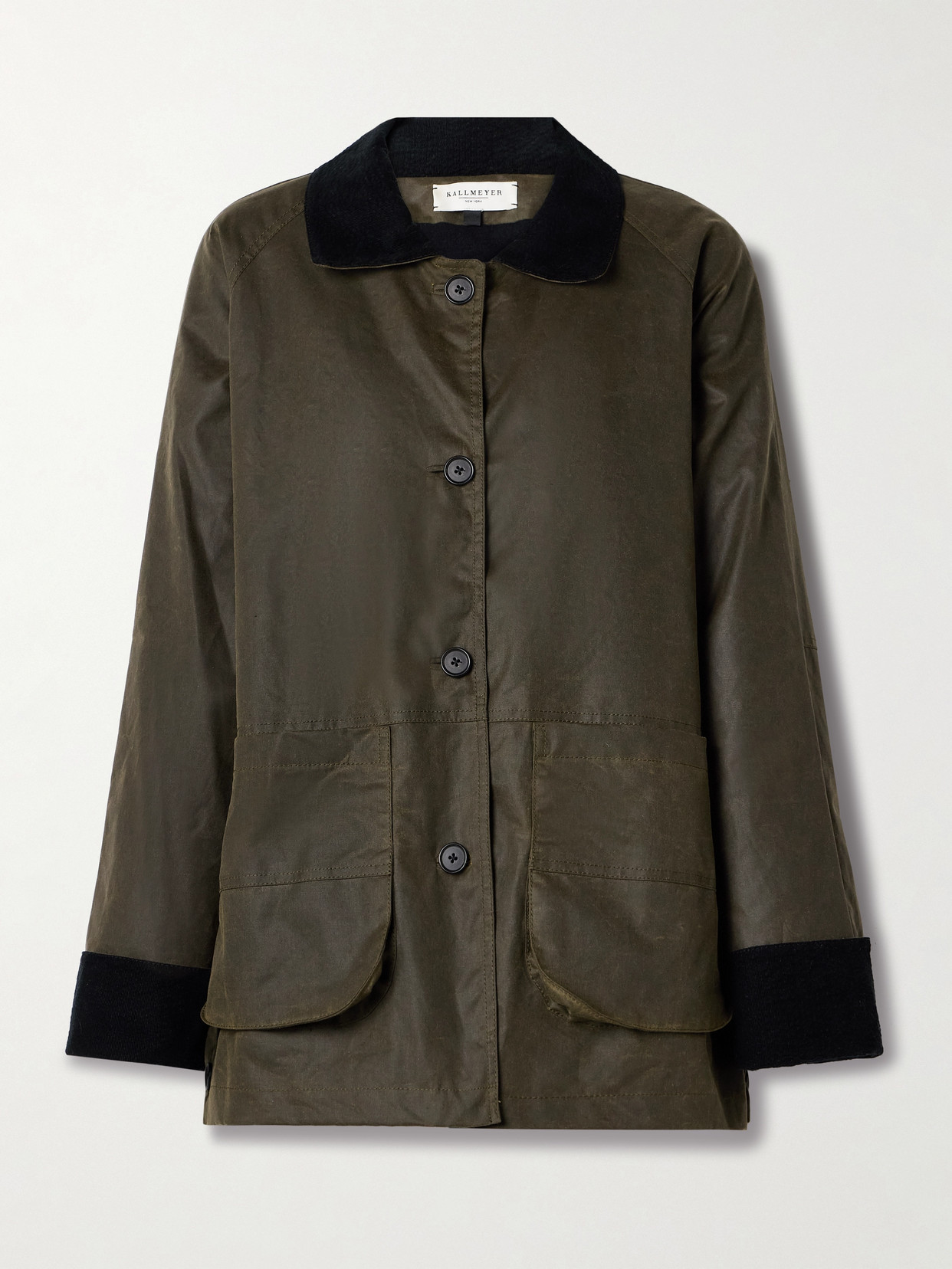 Kallmeyer Lottie Corduroy-trimmed Waxed-cotton Jacket In Green