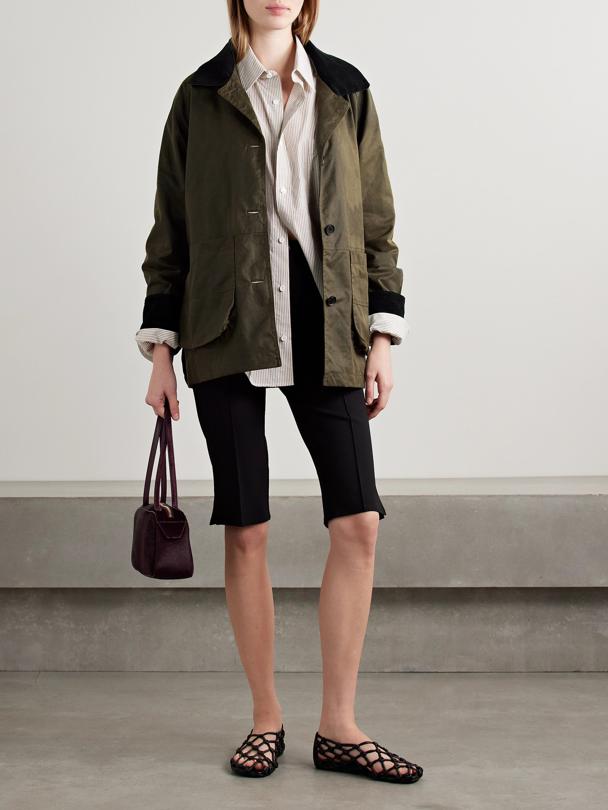 Kallmeyer Lottie Corduroy-trimmed Waxed-cotton Jacket In Green
