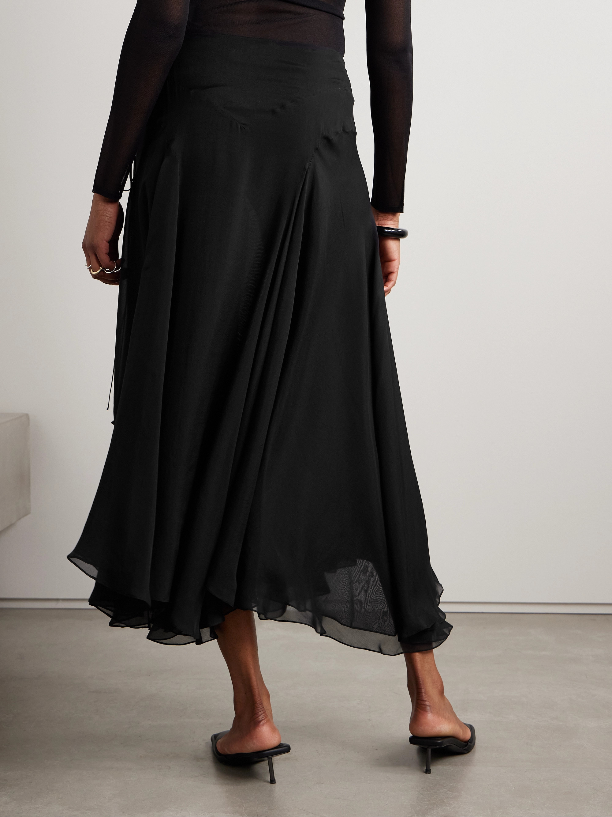 KALLMEYER Alyse asymmetric pleated silk-chiffon skirt