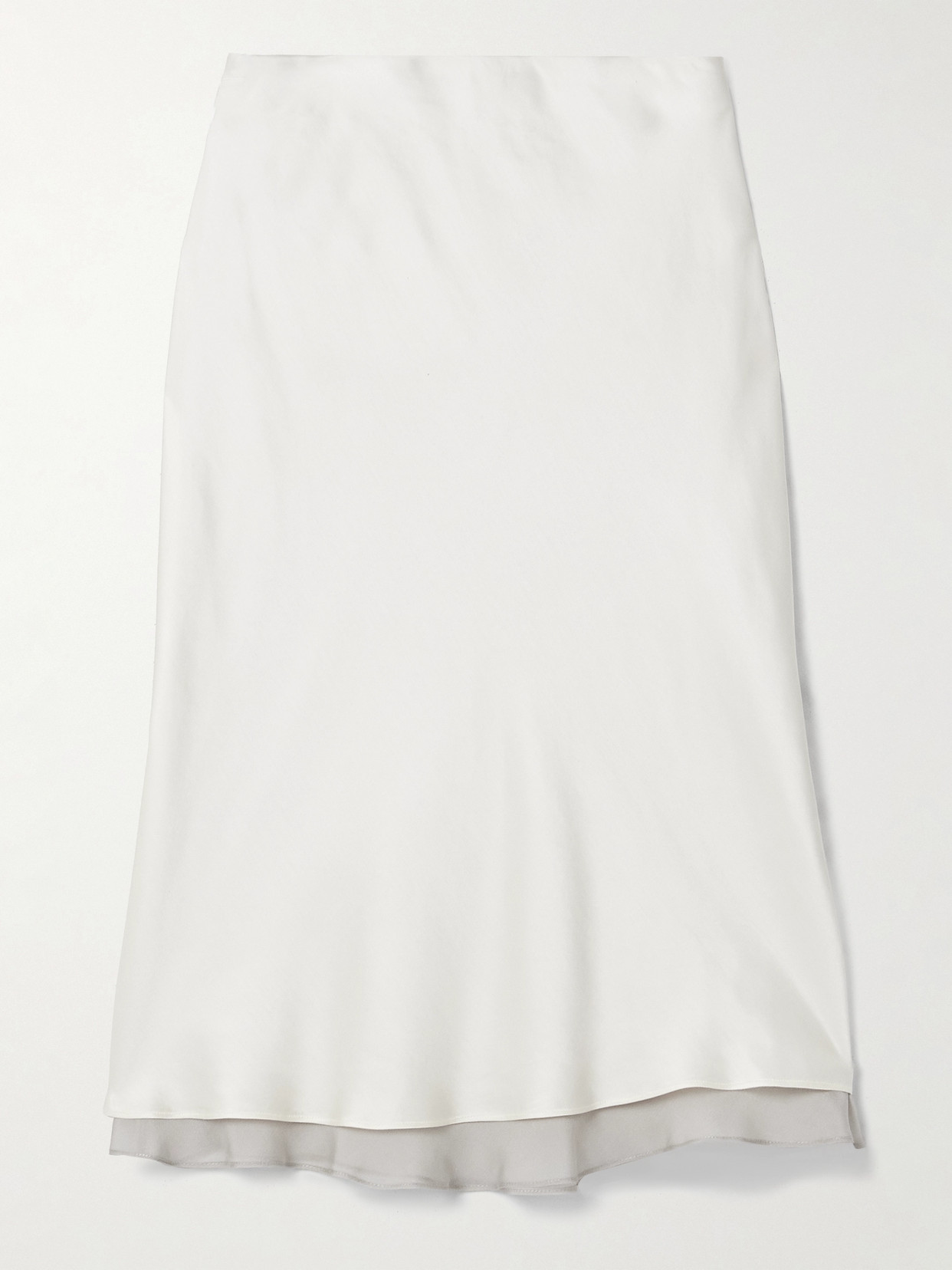 Kallmeyer Nola Silk Chiffon-trimmed Satin Midi Skirt In Cream