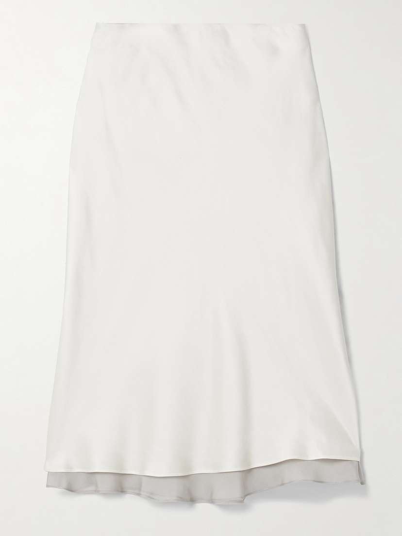 Kallmeyer Nola Silk Chiffon-trimmed Satin Midi Skirt