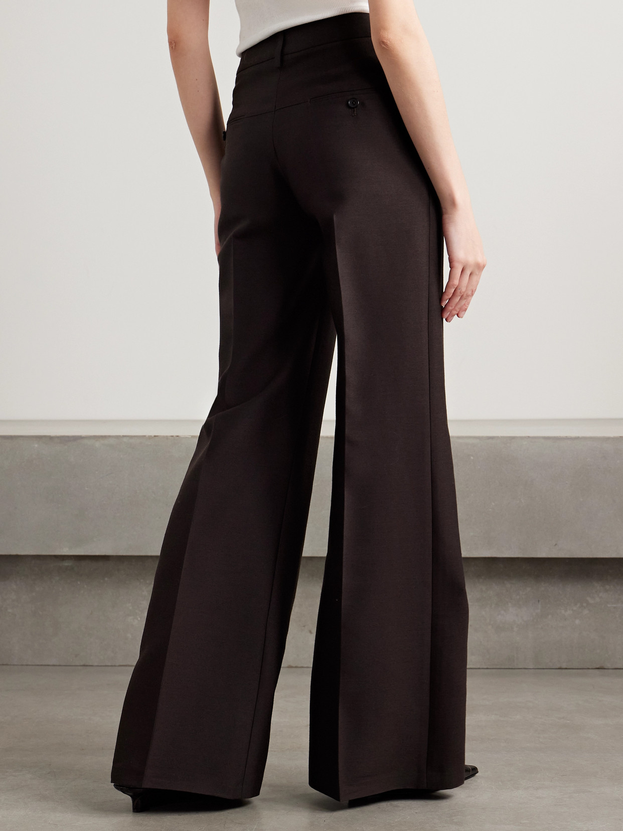 Kallmeyer Athena Wool And Silk-blend Twill Wide-leg Pants In Brown