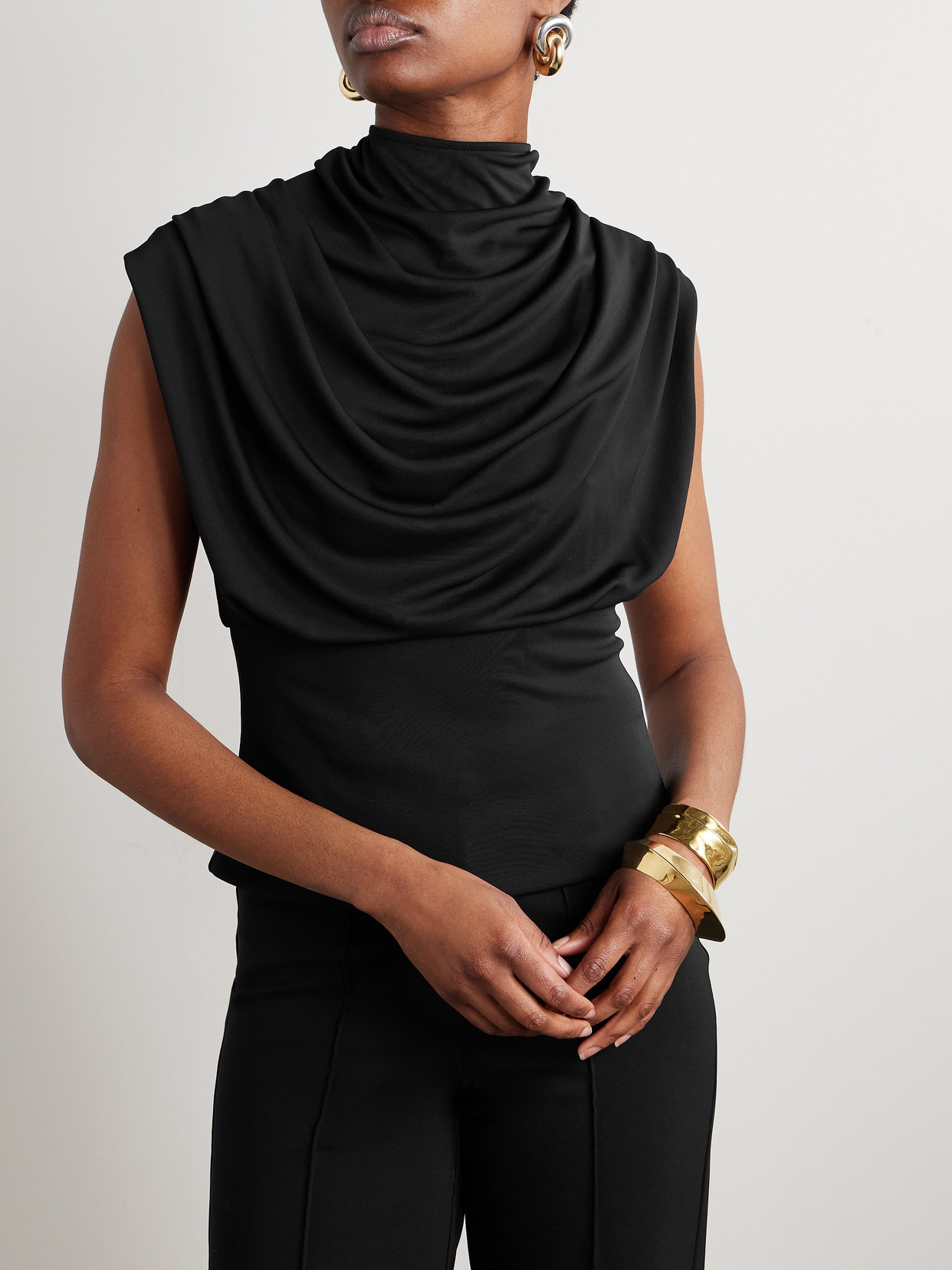 Kallmeyer Jocelyn Draped Stretch-jersey Top In Black