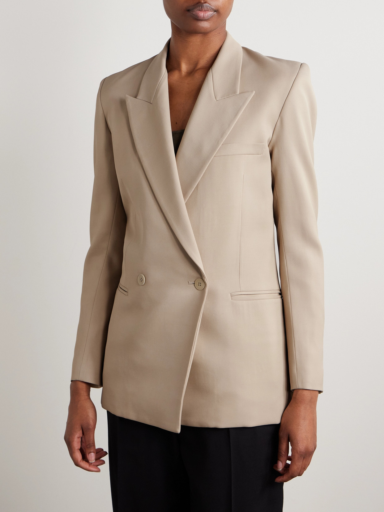 Kallmeyer Emilio Double-breasted Wool-blend Twill Blazer In Neutrals