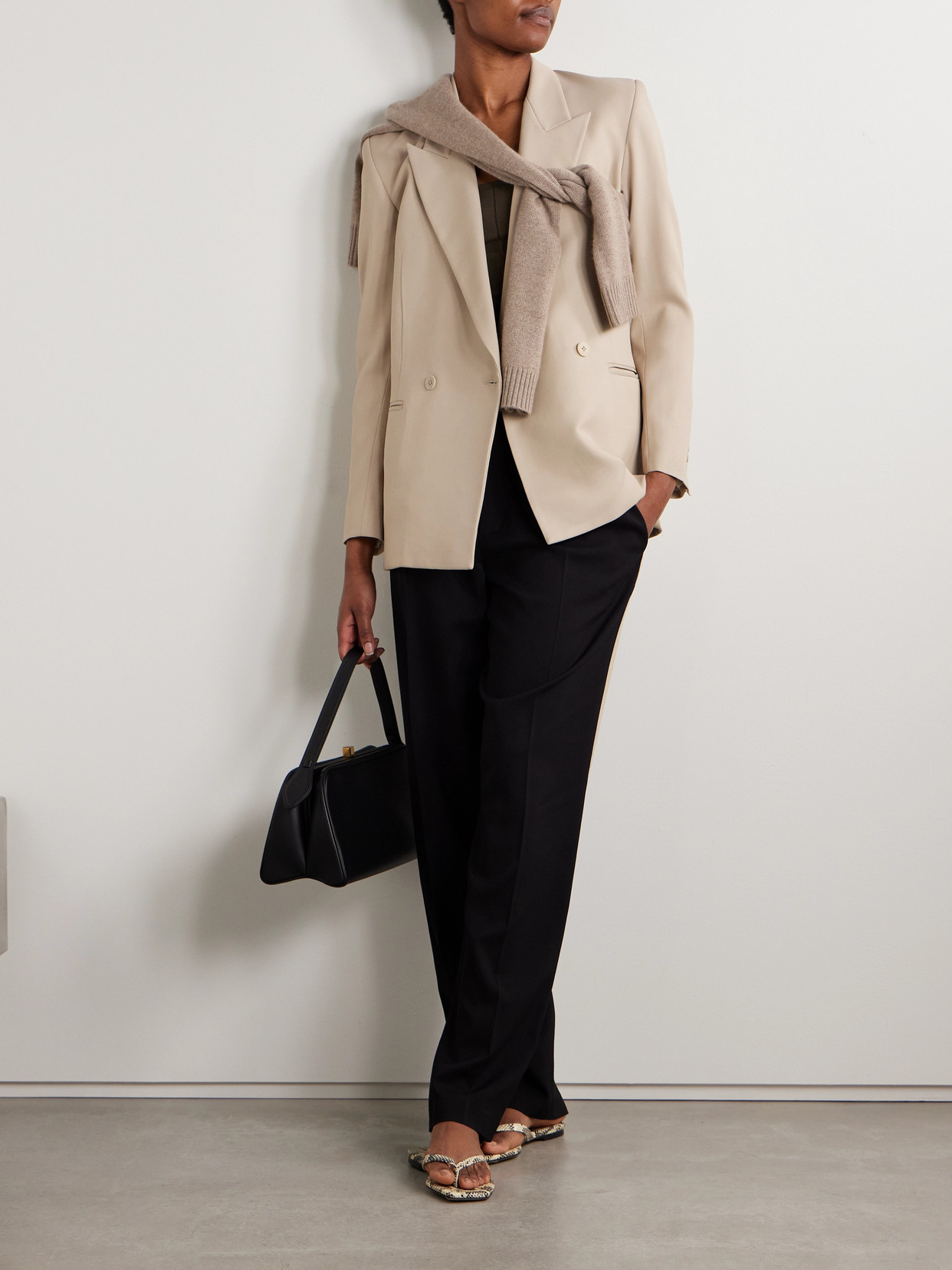 Kallmeyer Emilio Double-breasted Wool-blend Twill Blazer In Neutrals
