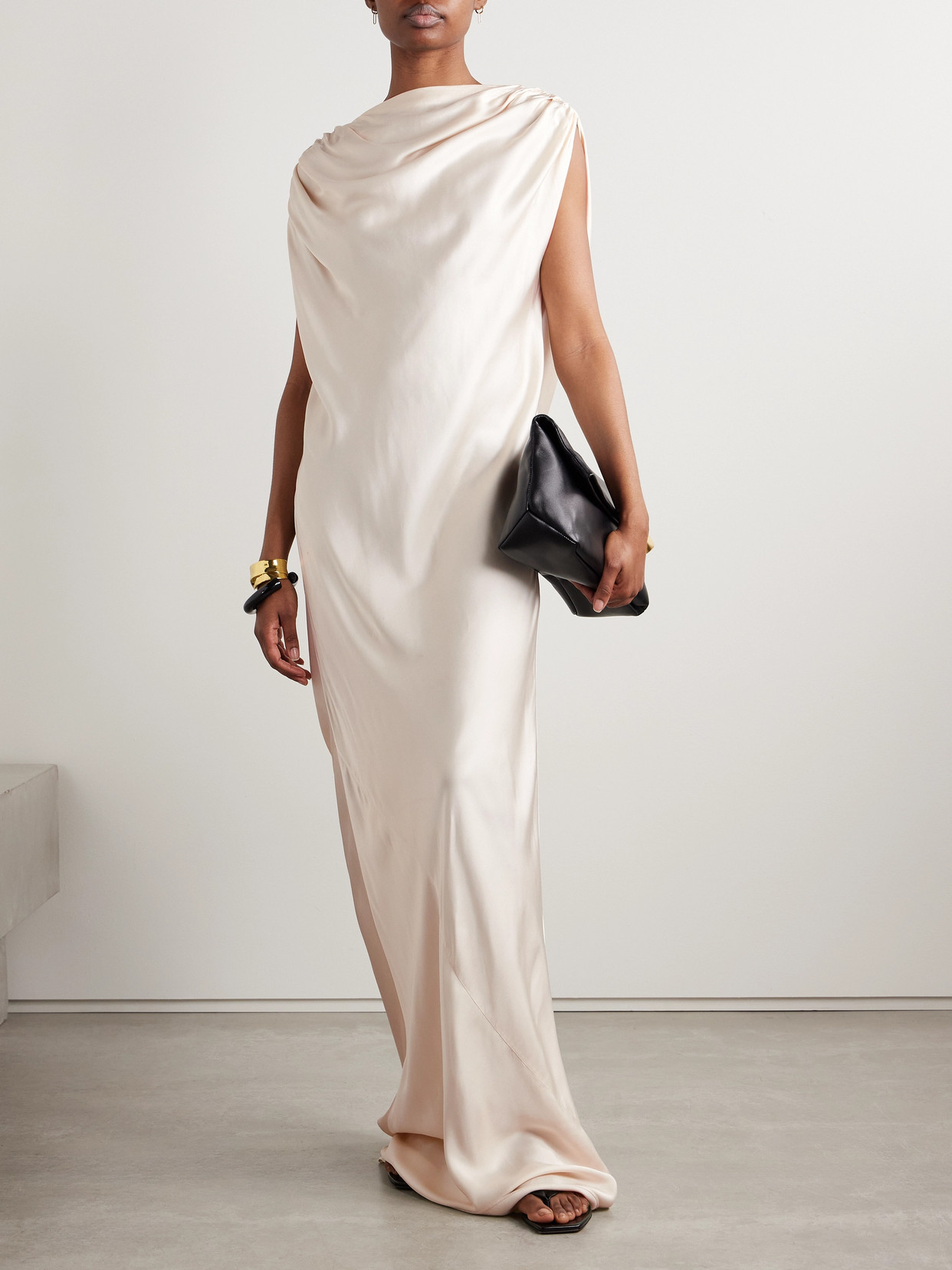 Kallmeyer Toma Draped Satin Gown In Cream