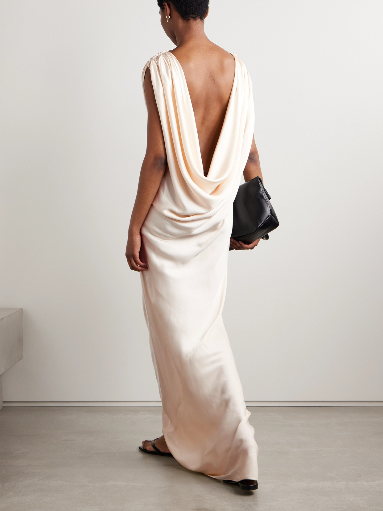 Kallmeyer Toma Draped Satin Gown In Cream