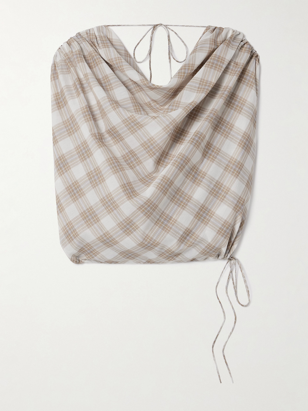 Kallmeyer Naia Draped Checked Voile Top In Brown
