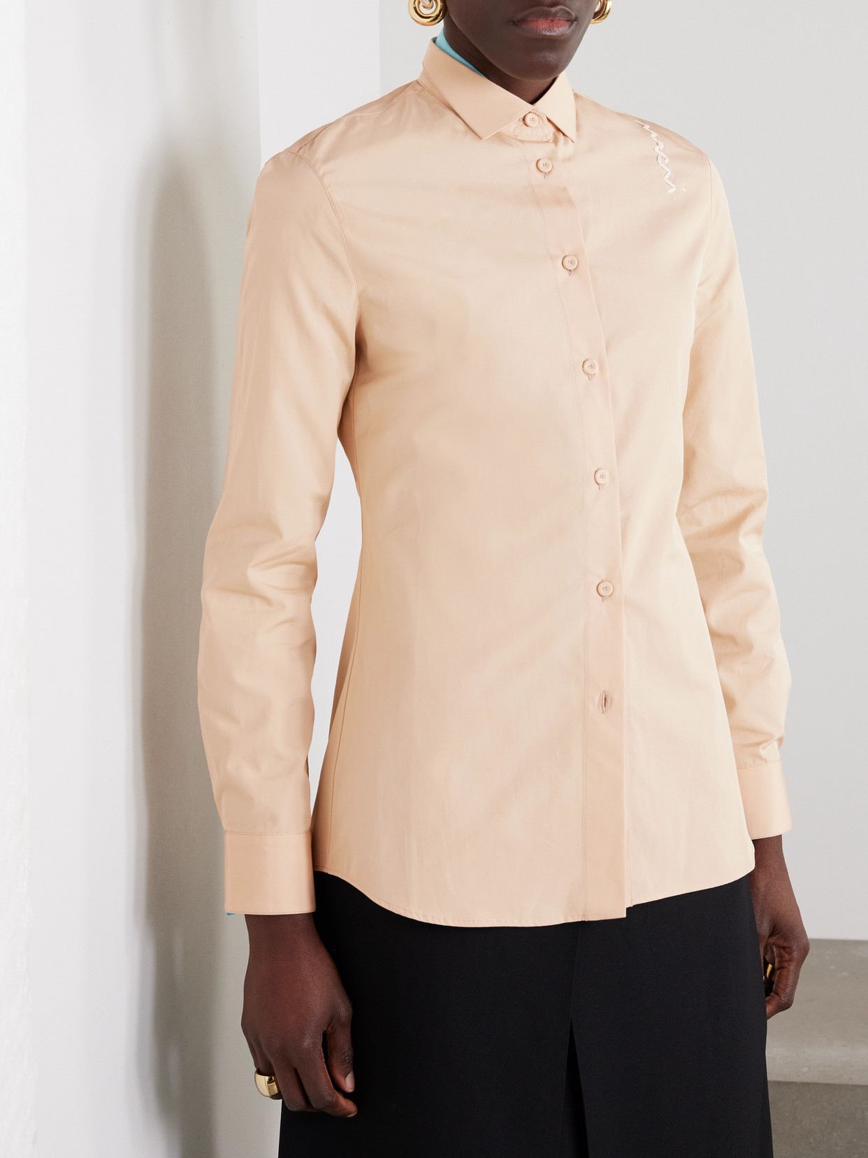 Marni Embroidered Organic Cotton-poplin Shirt In Orange