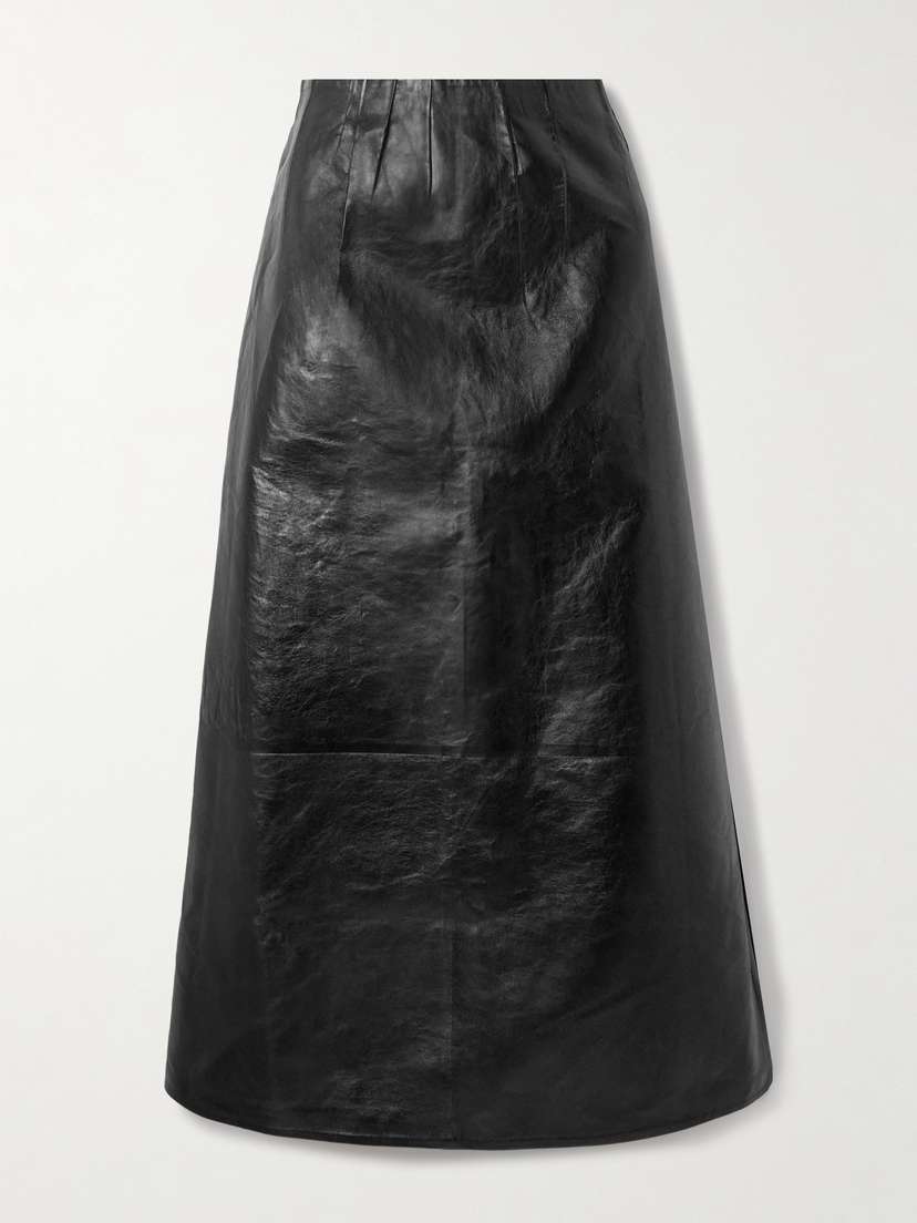 Marni Paneled Crinkled-leather Midi Skirt