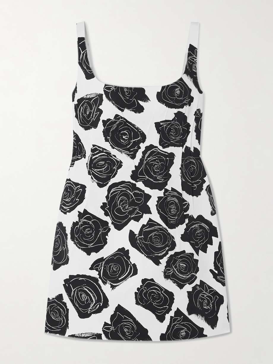 pleated floral-print cotton-poplin mini dress