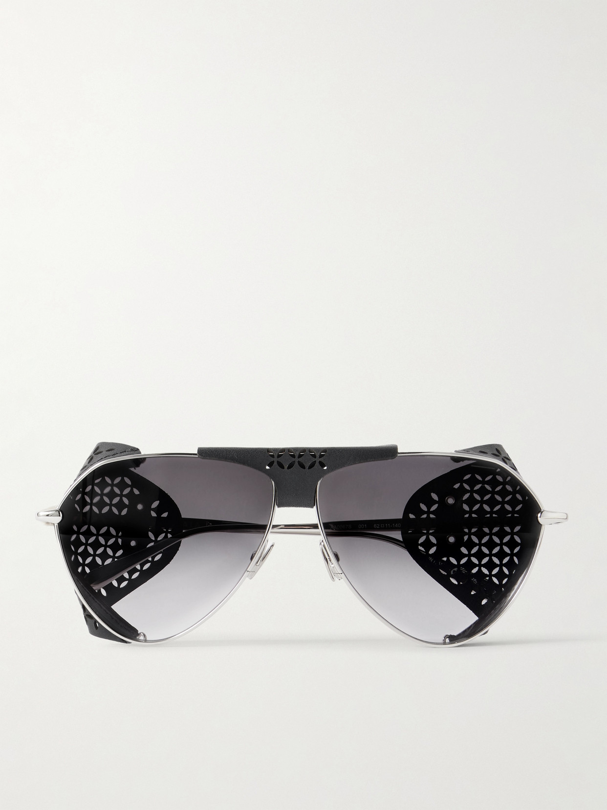 Alaïa Aviator-style Perforated Leather And Silver-tone Sunglasses In Black