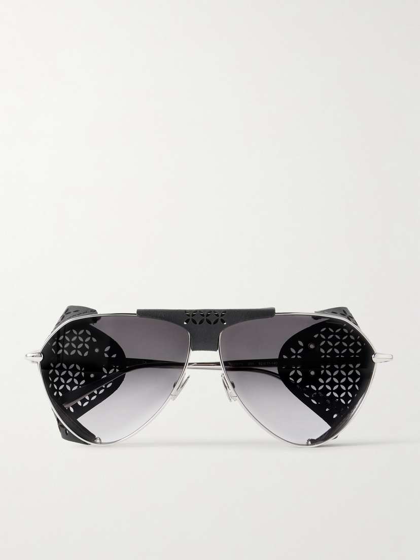 Alaïa Aviator-style Perforated Leather And Silver-tone Sunglasses