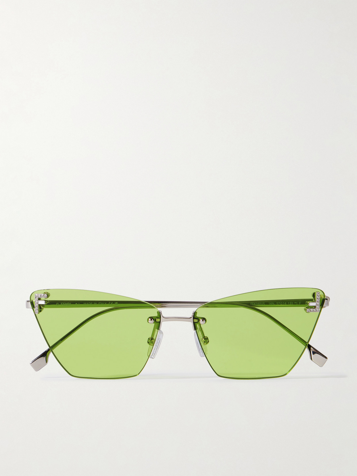 FENDI RIMLESS CAT-EYE CRYSTAL-EMBELLISHED SILVER-TONE SUNGLASSES