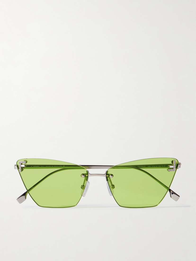 FENDI EYEWEAR Rimless Cat-eye Crystal-embellished Silver-tone Sunglasses