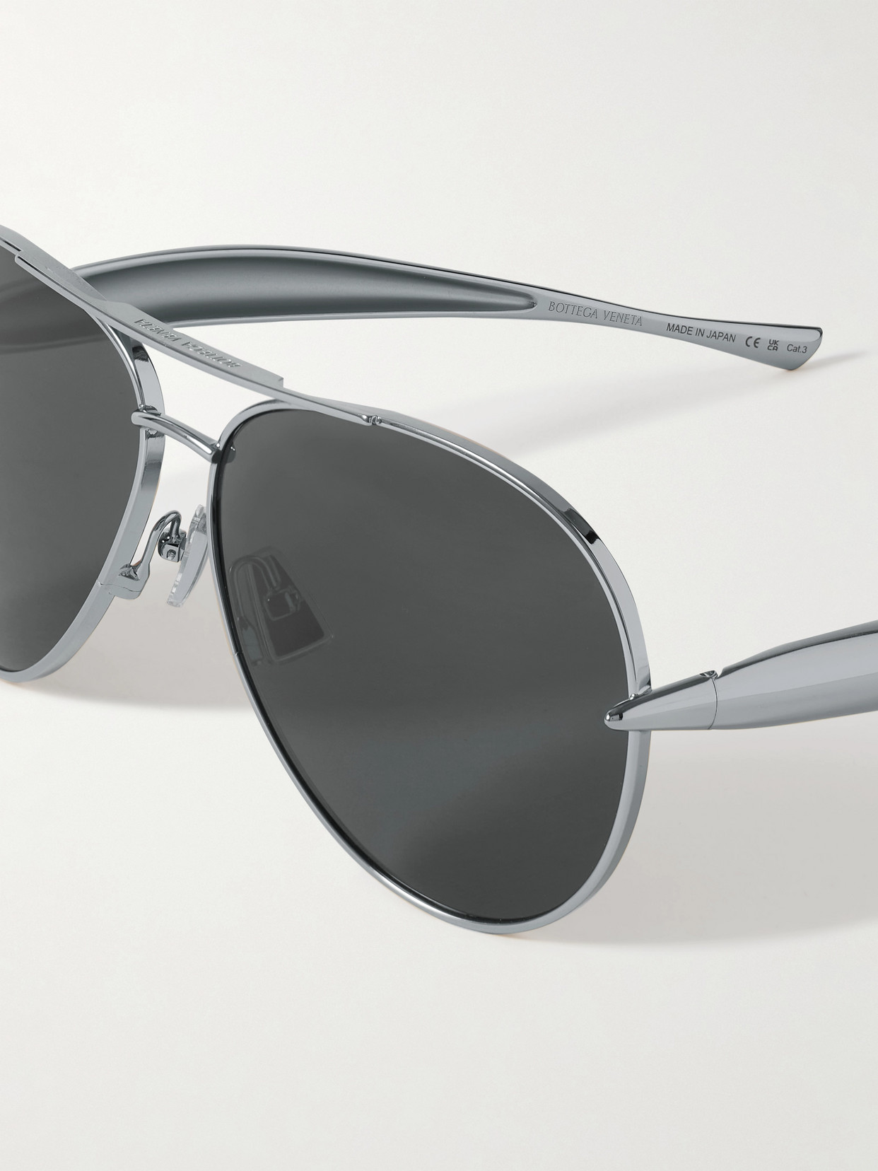 Bottega Veneta Sardine Aviator-style Silver-tone Sunglasses In Silver