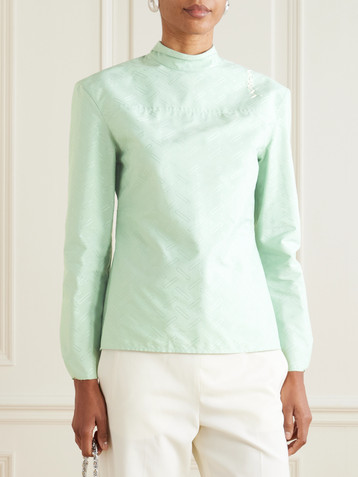 Marni Embroidered cotton-blend jacquard blouse