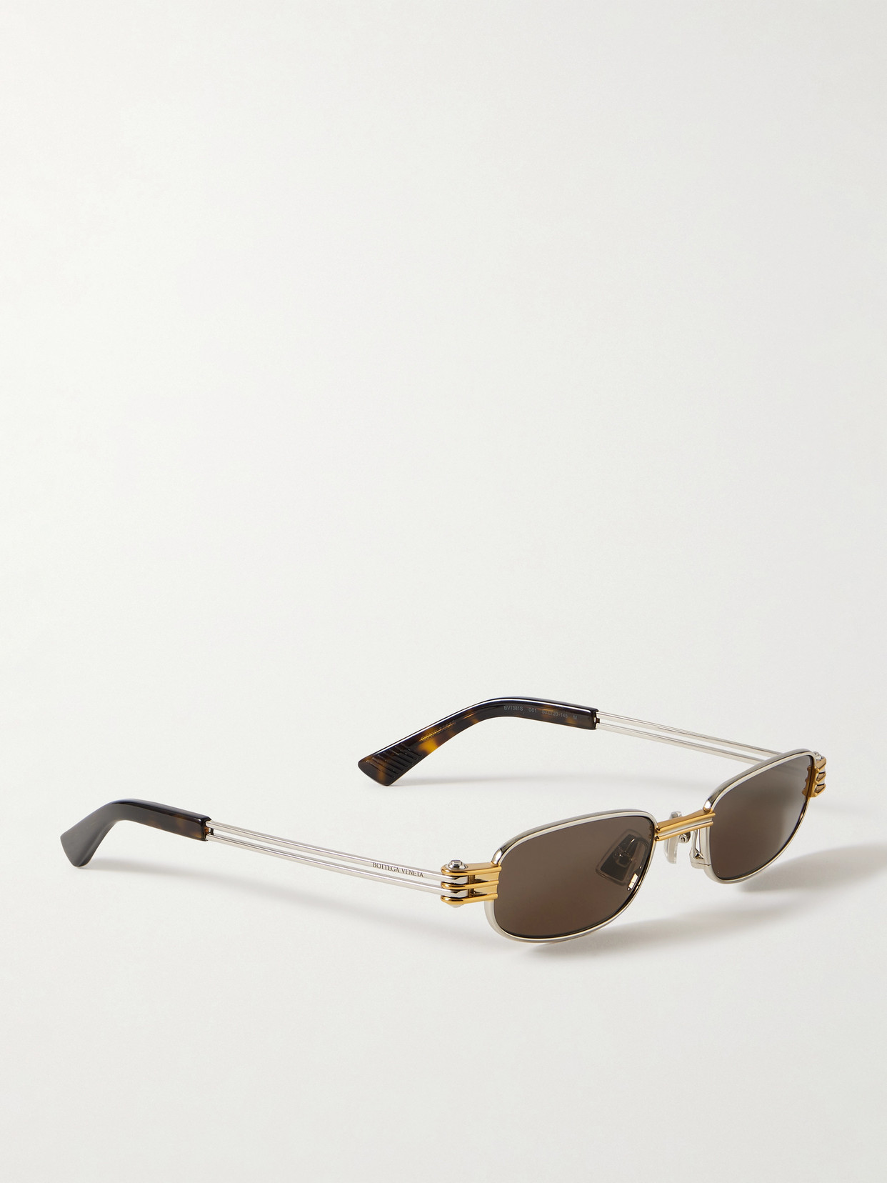 BOTTEGA VENETA RECTANGLE-FRAME SILVER- AND GOLD-TONE SUNGLASSES