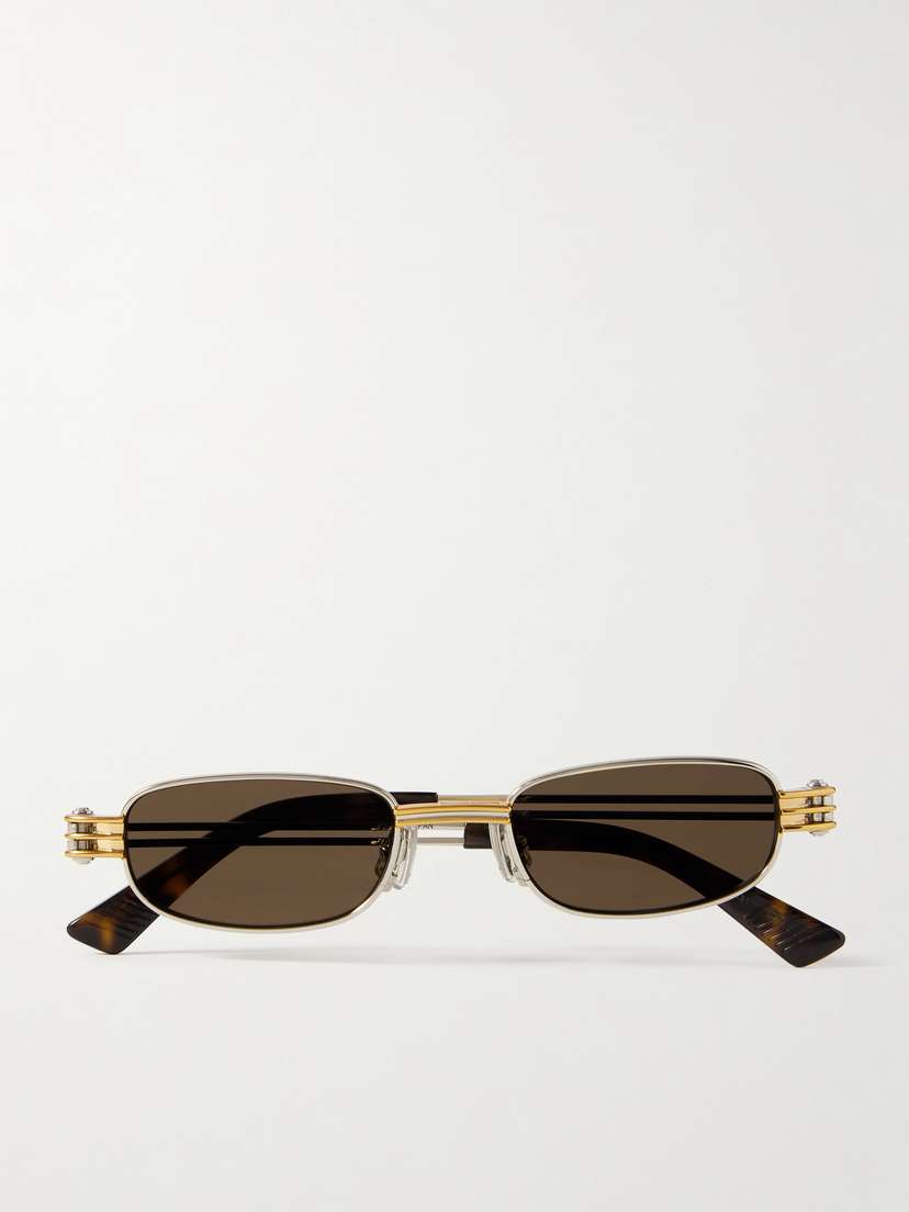 Bottega Veneta Eyewear Rectangle-frame Silver- And Gold-tone Sunglasses