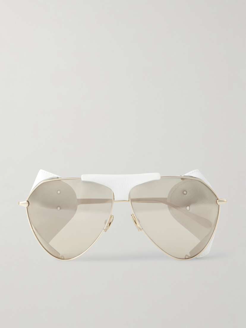 Alaïa Aviator-style Leather-trimmed Gold-tone Sunglasses