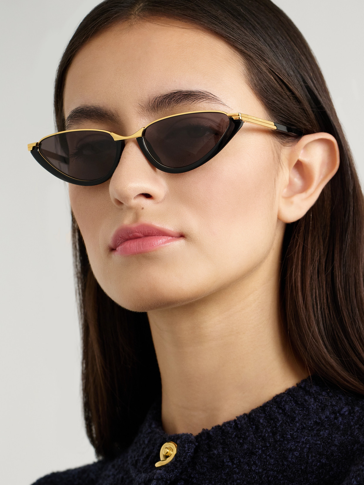 Bottega Veneta Cat-eye Acetate And Gold-tone Sunglasses In Black