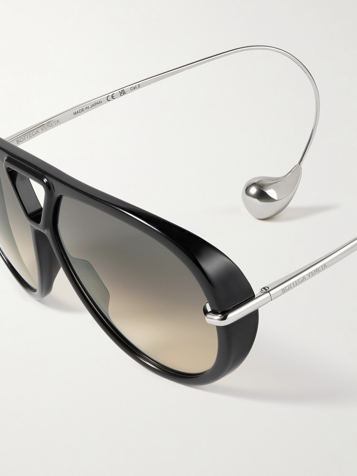 Bottega Veneta Aviator-style Acetate And Silver-tone Sunglasses In Silver
