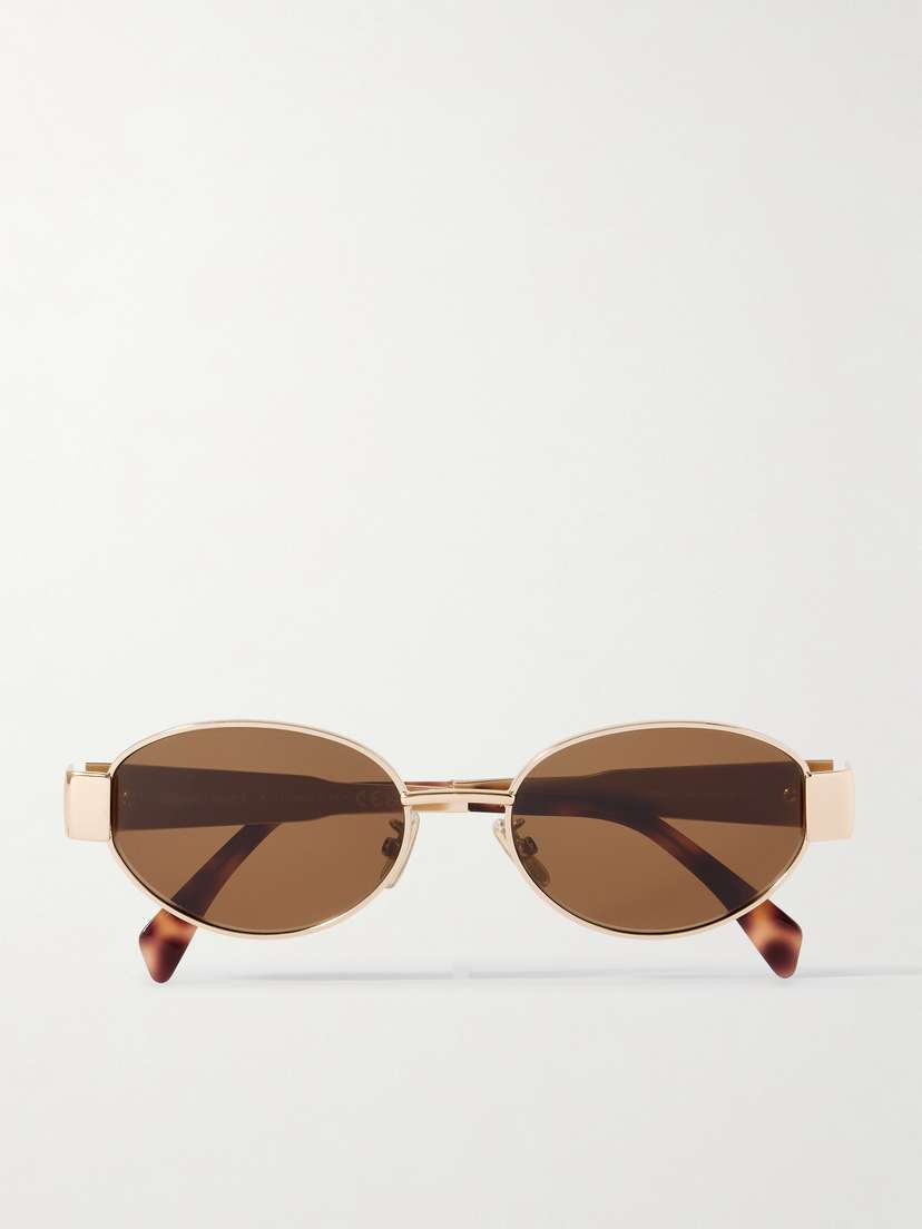 CELINE Eyewear Oval-frame Rose Gold-tone And Tortoiseshell Acetate Sunglasses