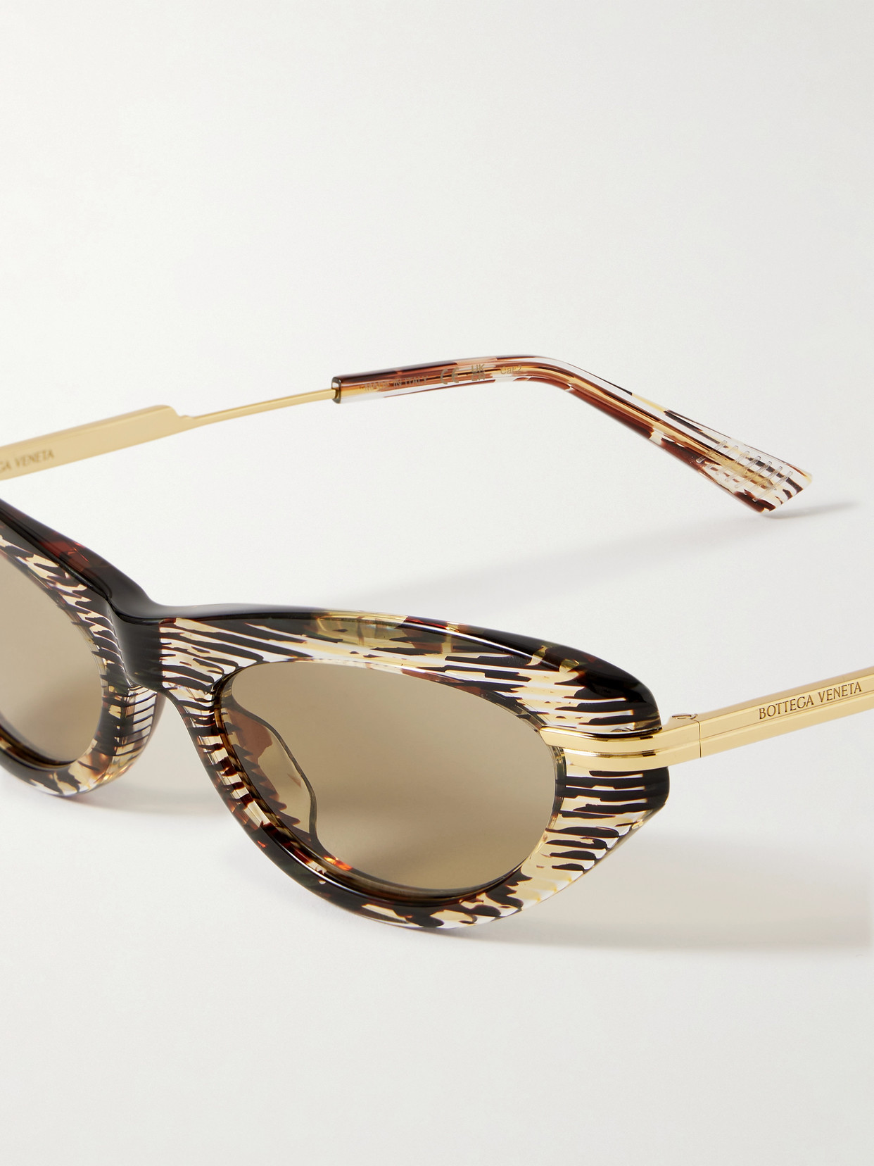 Shop Bottega Veneta Cat-eye Acetate And Gold-tone Sunglasses In Tortoiseshell