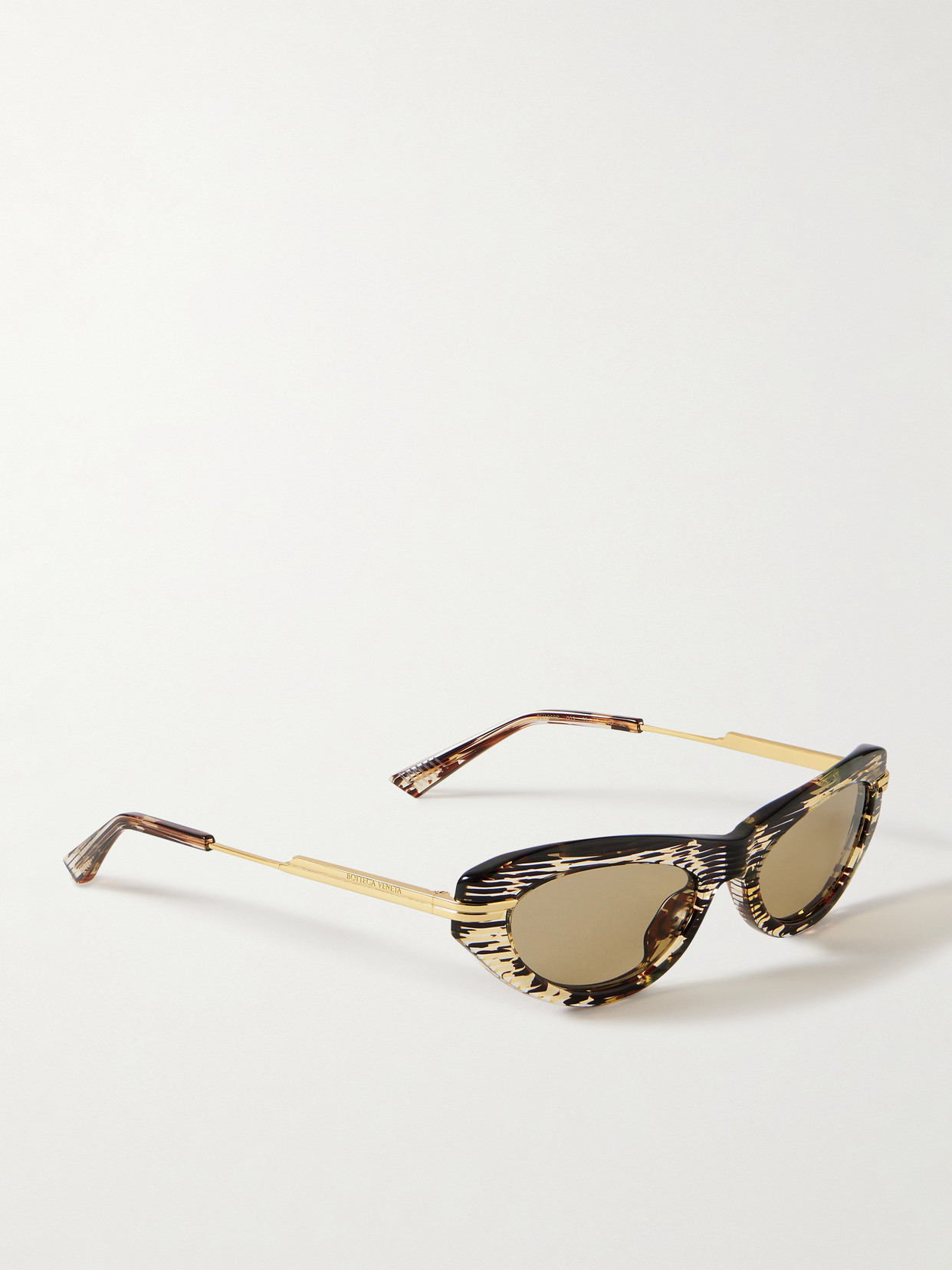 Shop Bottega Veneta Cat-eye Acetate And Gold-tone Sunglasses In Tortoiseshell